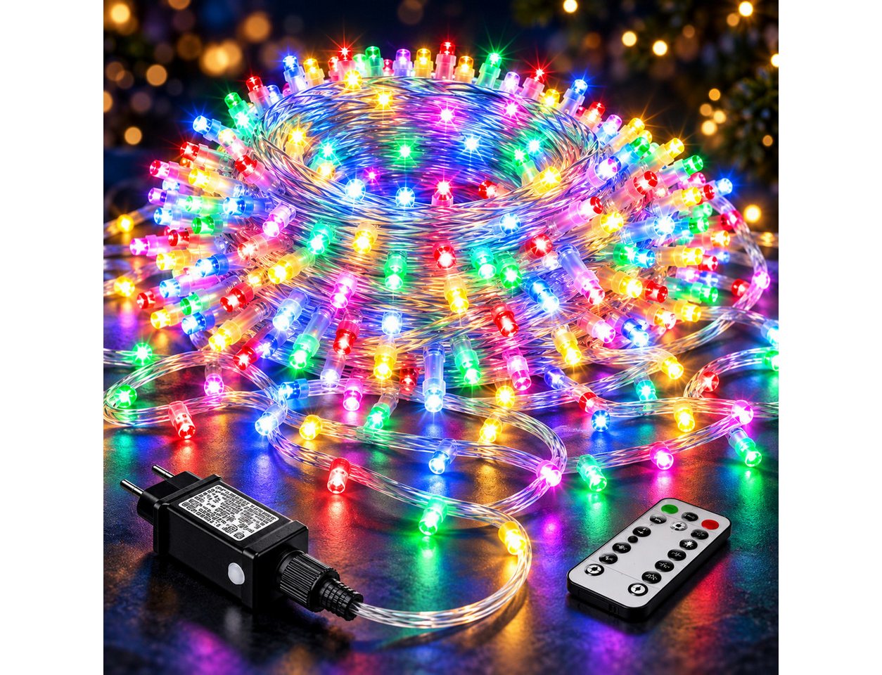 Ollny LED-Lichterkette, 600-flammig, 60m, 8 Lichtmodi, Timer & Memory, IP44 Schutzklasse