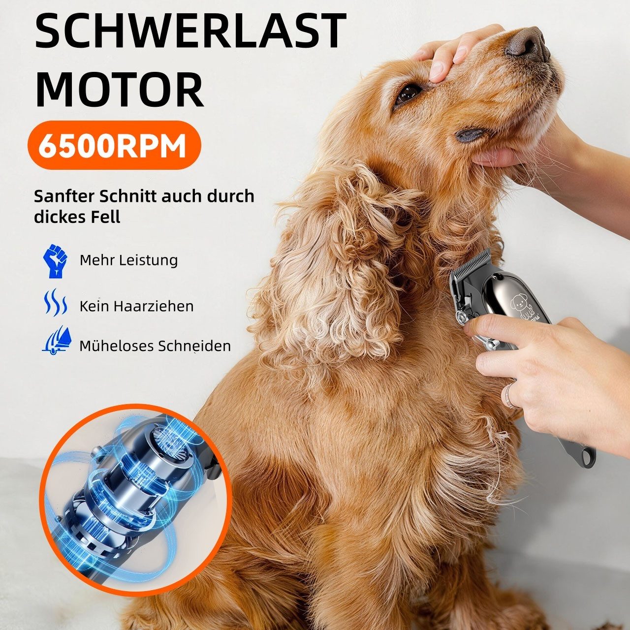 HATTEKER Hundeschermaschine HT-852, Tierhaarschneider für Hunde & Katzen, Leise & vibrationsarm