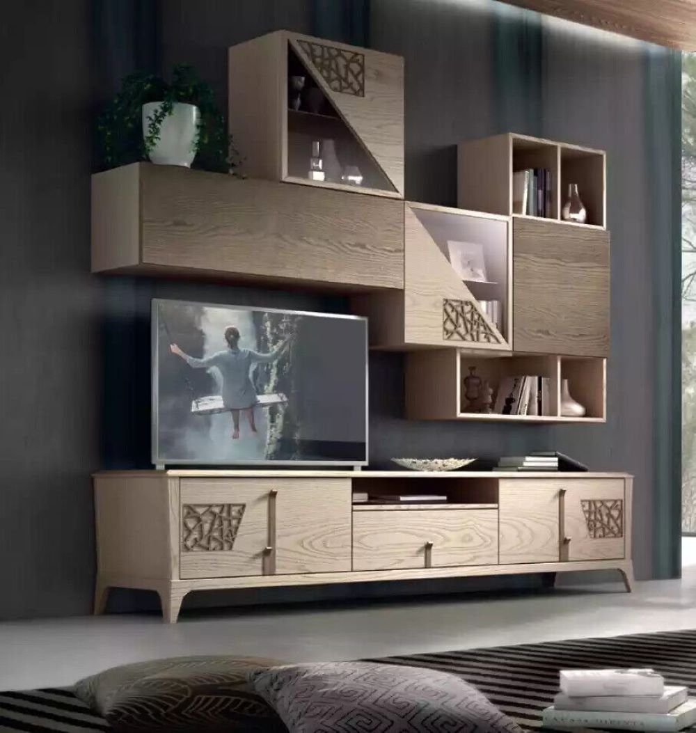 JVmoebel Wohnwand Wohnzimmer Wohnwand rtv Lowboard Holz Braun Möbel Fernseh Neu Modern, Made in Italy