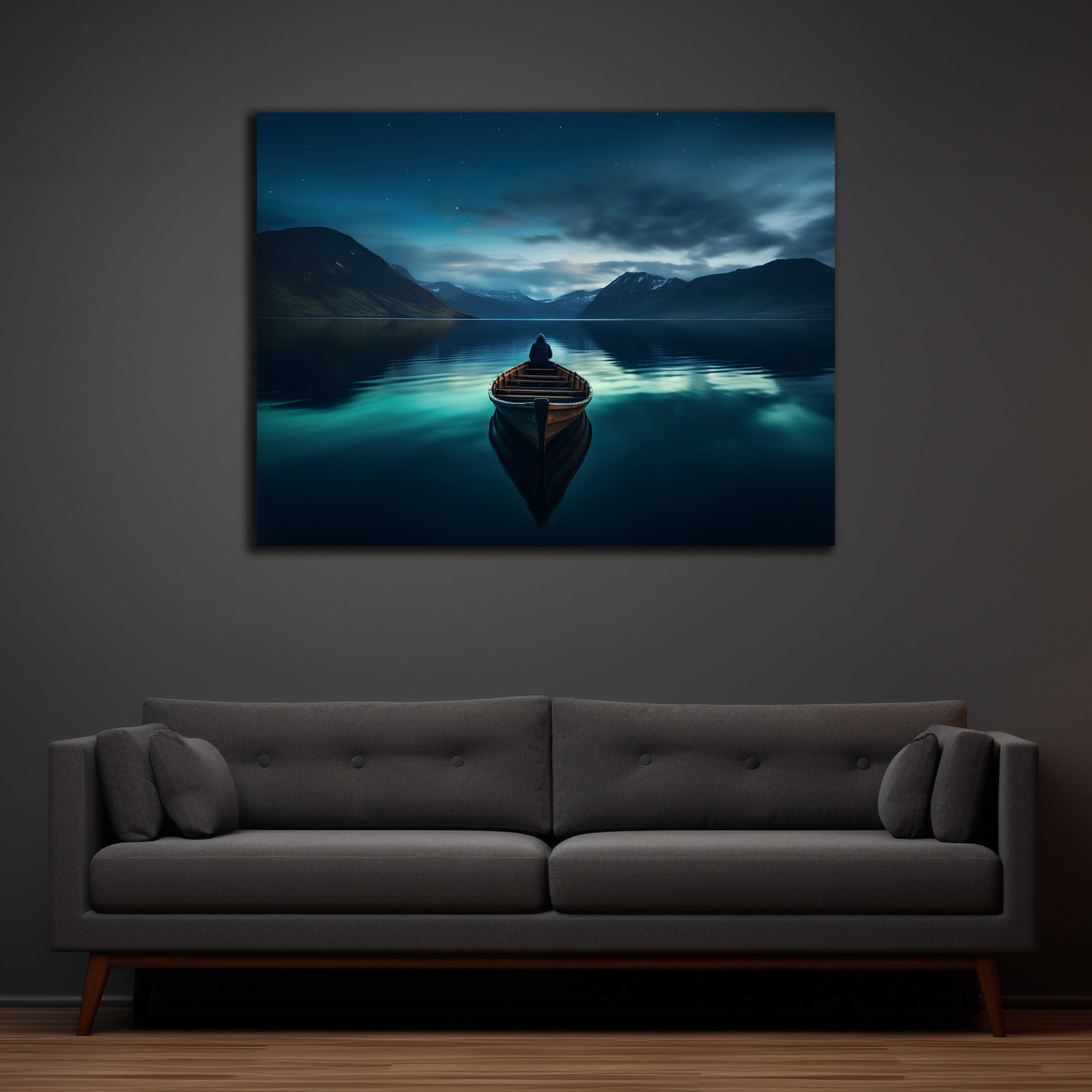 DARO Design Leinwandbild Modern Abstrakt Wandbilder XXL Wandbild Wand Deko Leinwand Bilder, (schwarzes Boot - Bild groß Wohnzimmer Schlafzimmer Küche Esszimmer Einteilig Querformat Fotodruck Leinwände Wanddeko Abstrakte Kunst Boho), 30x20cm