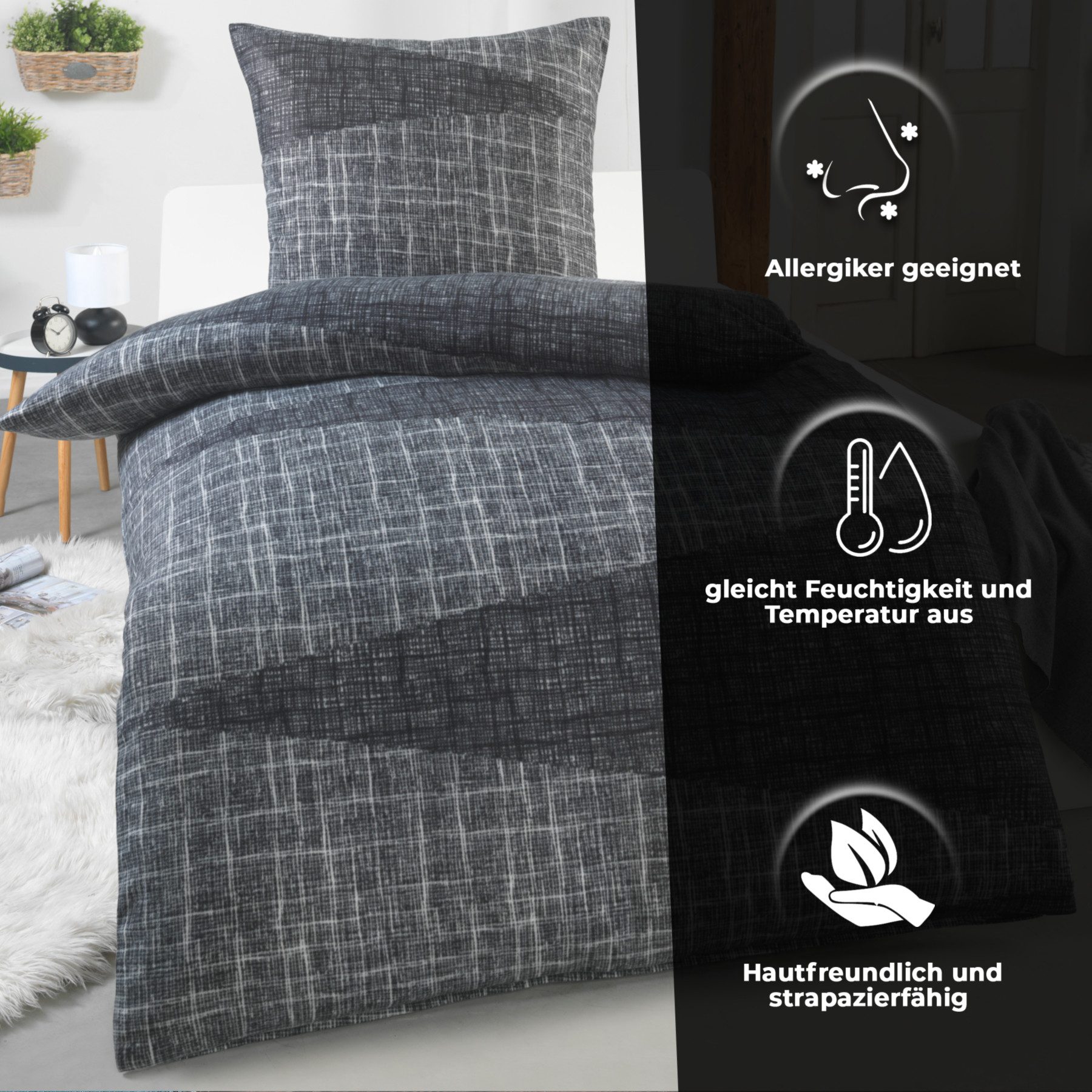 Dreamhome Bettwäsche 155x220 + 80x80 cm Thermo Fleece Bettwäsche, atmungsak günstig online kaufen