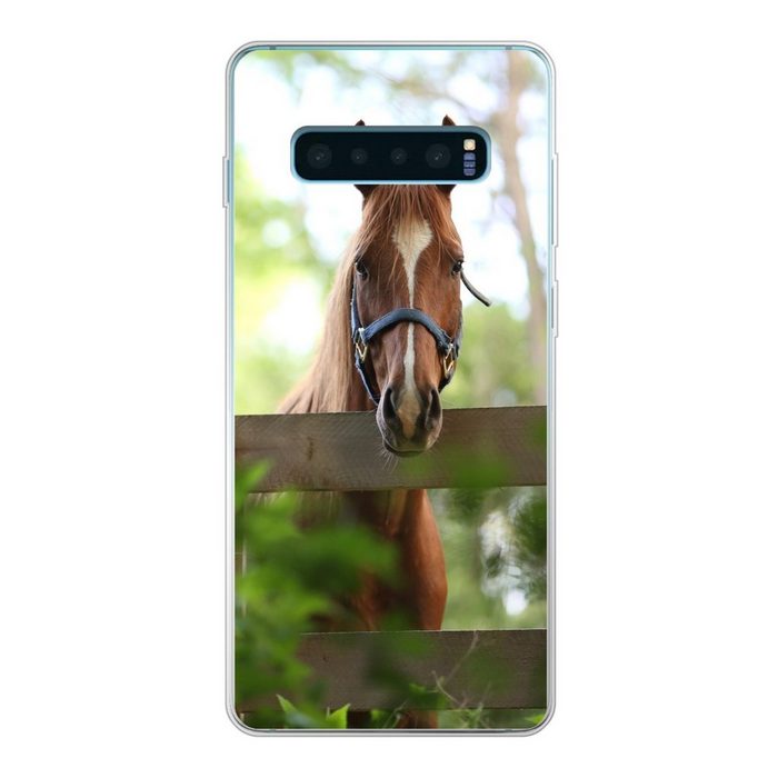 MuchoWow Handyhülle Pferd - Natur - Zaun Phone Case Handyhülle Samsung Galaxy S10+ Silikon Schutzhülle