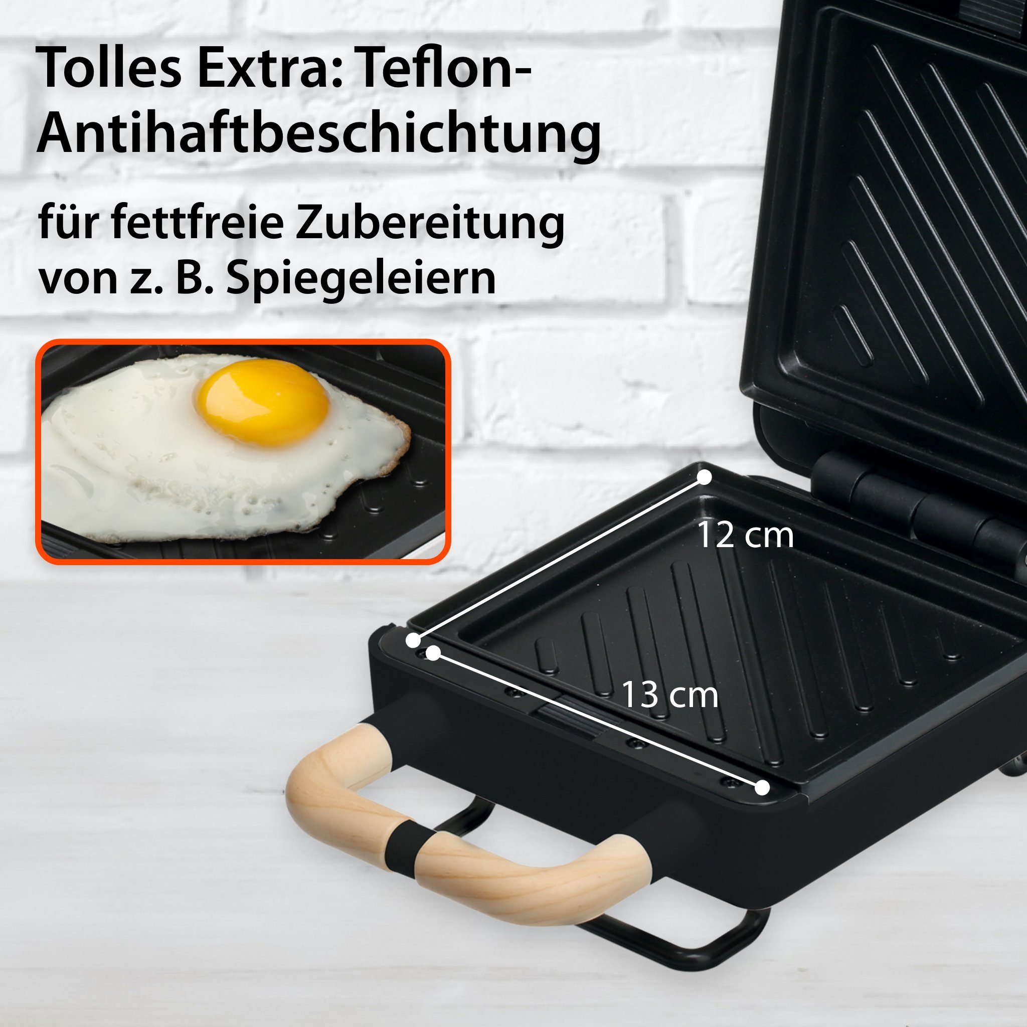 ADE 2-in-1-Kombi-Waffeleisen KG2138, 600 W, Wechselplatten für Belgische Waffeln, XL-Sandwiches, gebratene Eier – Bild 5 von 5