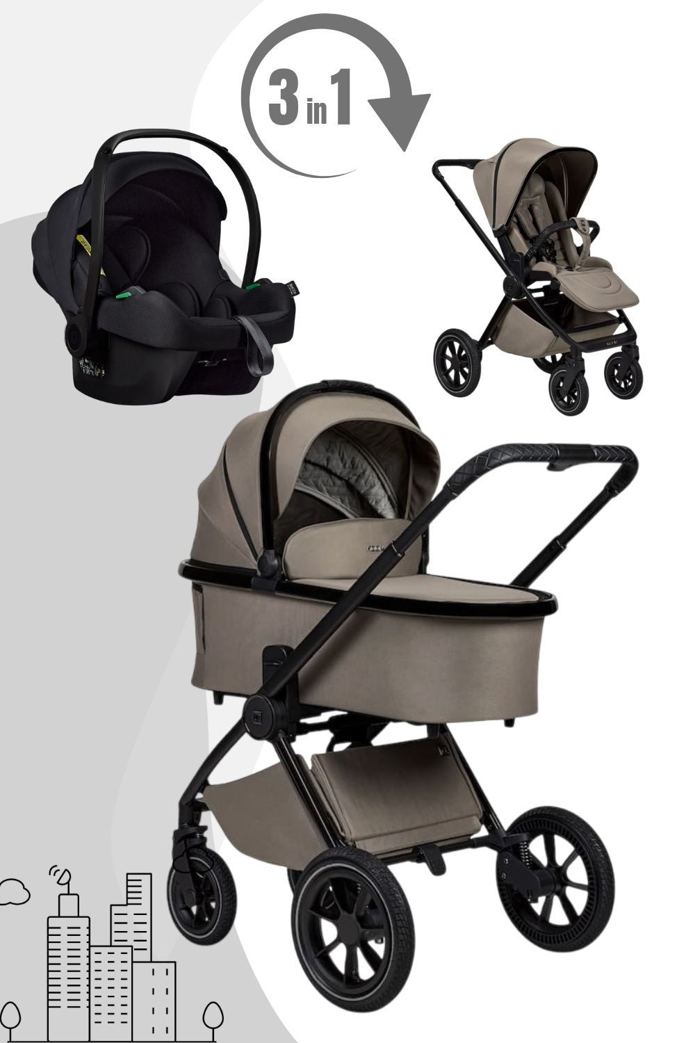 Kombi-Kinderwagen Gio+ Kinderwagen Set inkl. Cosmo 2.0. Babyschale