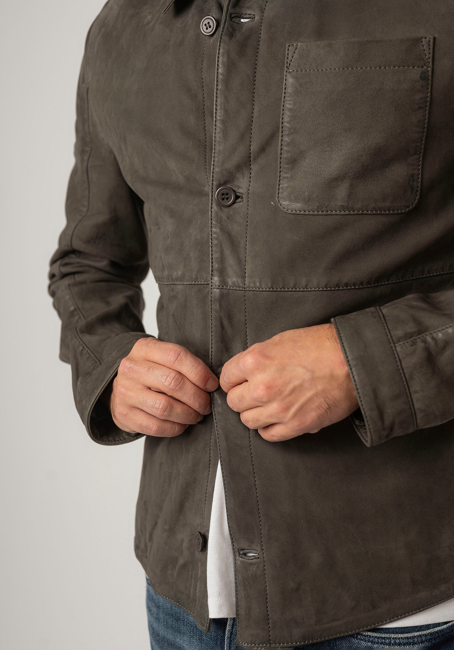 Mauritius Lederjacke MMJemmo mit Hemdblusenkragen, Knopfleiste