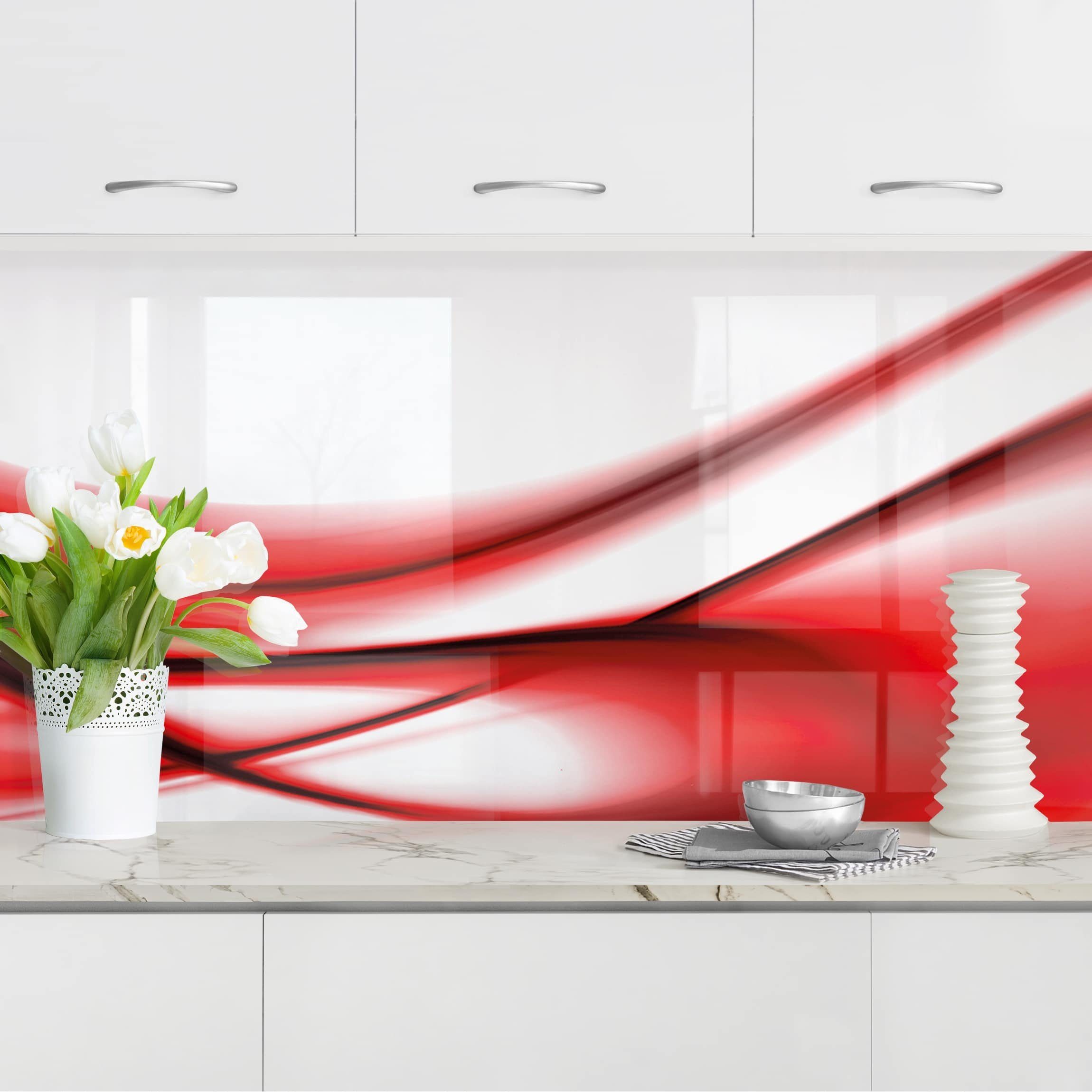 Bilderdepot24 Küchenrückwand rot dekor Abstrakt Wandpaneel Red Touch Wandverkleidung Küche, (1-tlg., Nischenrückwand - für Fliesenspiegel ohne Bohren - matt), Spritzschutz Rückwand Küche Herd - Folie selbstklebend versch. Größen