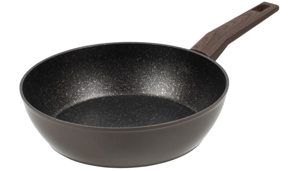 RESTO Kitchenware Bratpfanne Carina, tiefe Schmorpfanne mit holzähnlichem Soft-Touch-Griff, Aluminium (1-tlg), mit Marmor-Antihaftbeschichtung, 4-lagig, für alle Herdarten geeignet