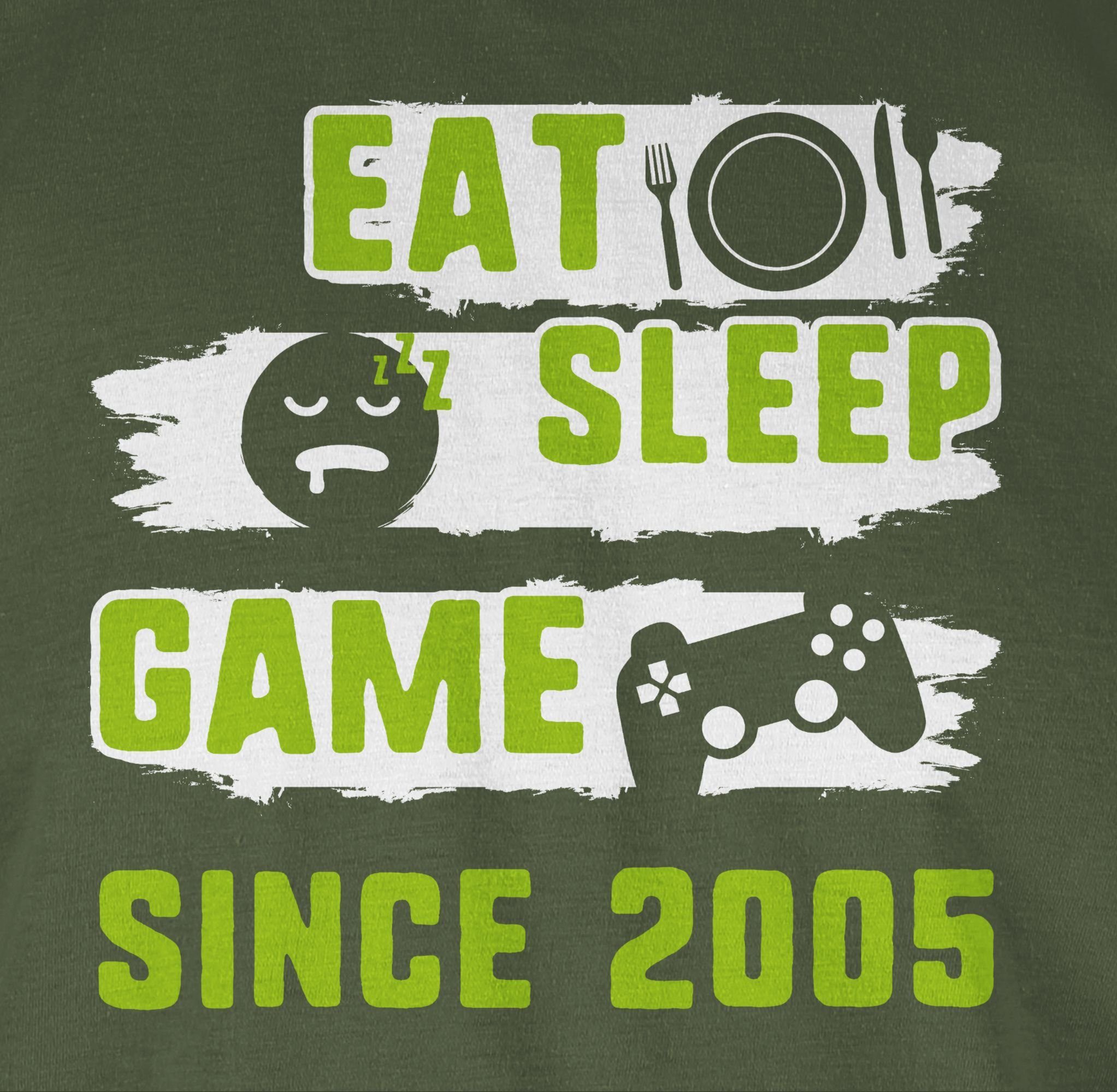 Shirtracer T-Shirt 2 Grün Game Eat Since 18. Achtzehn 2005 Sleep Army Geburtstag