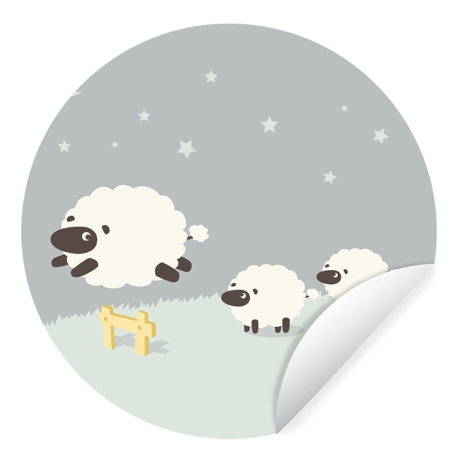 MuchoWow Wandsticker Eine Illustration eines springenden Schafes (1 St), Tapetenkreis für Kinderzimmer, Tapetenaufkleber, Rund, Wohnzimmer