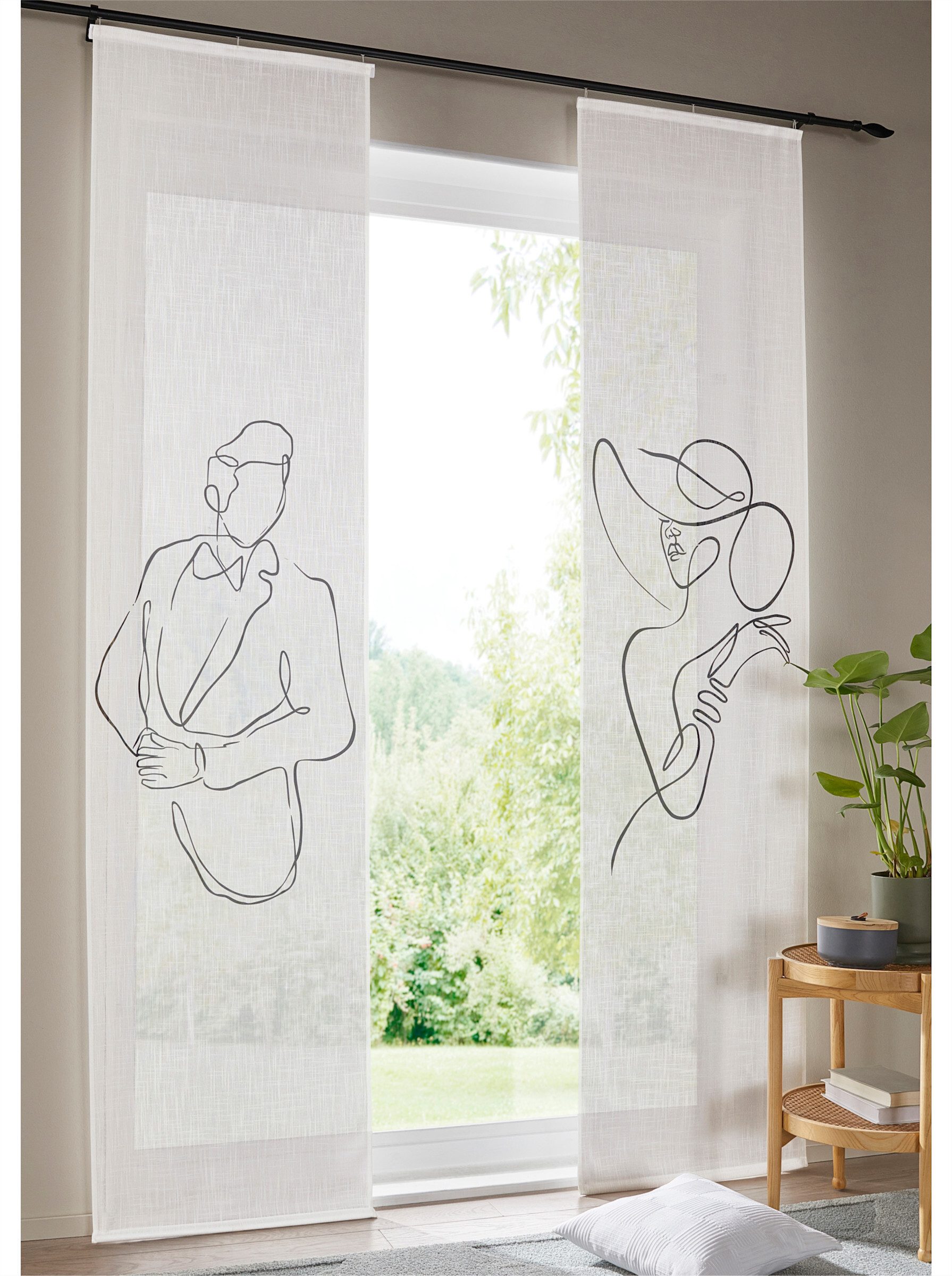 heine Gardine Schiebevorhang (2 St), Klettschiene, halbtransparent, Schiebevorhang