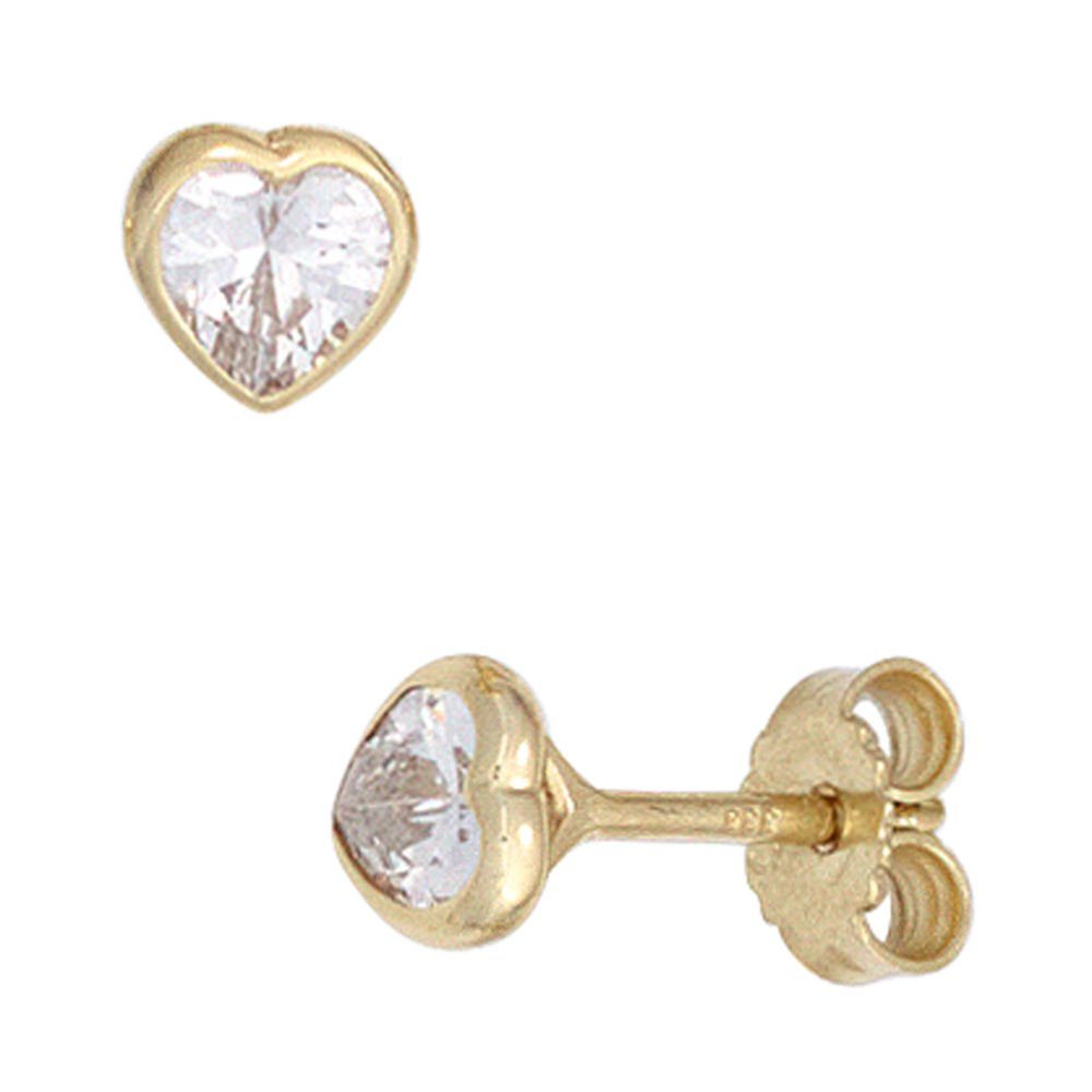 Valentinstagsgeschenk Schmuck Krone Paar Ohrstecker Ohrstecker Herzen, Zirkonia weiß, 333 Gelbgold, Gold 333, goldfarben