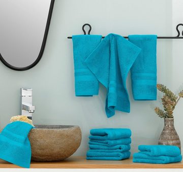 my home Handtuch Set Vanessa, 10 Seiftücher 30x30, Walkfrottee (Set, 10-St), Handtücher mit Bordüre, 100% Baumwolle, einfarbig, weich