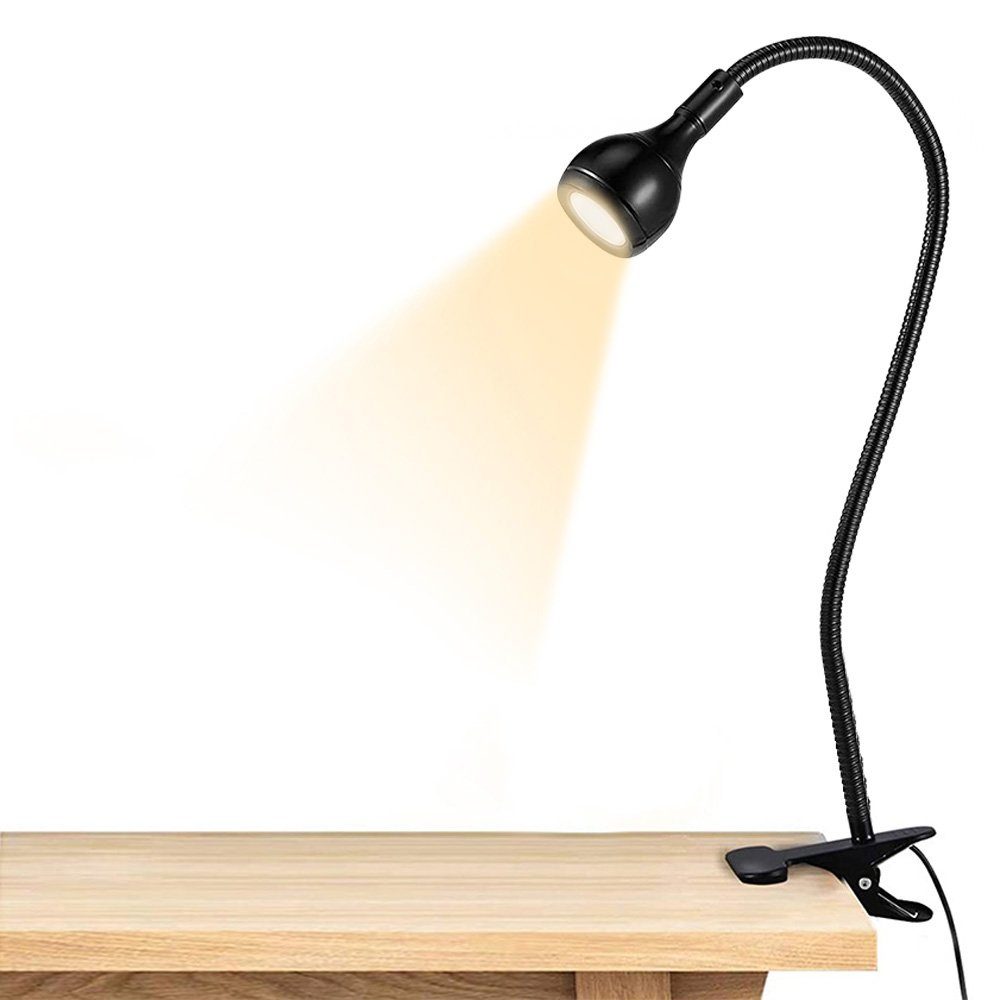 Schwarz Schwanenhals Warmweißes LED Licht, Augenschutz, Weiß, Warmes 360° flexibel Weiße, USB, Klemmtischleuchte Schreibtischlampe, Rosnek Clip-on LED-Leselicht,