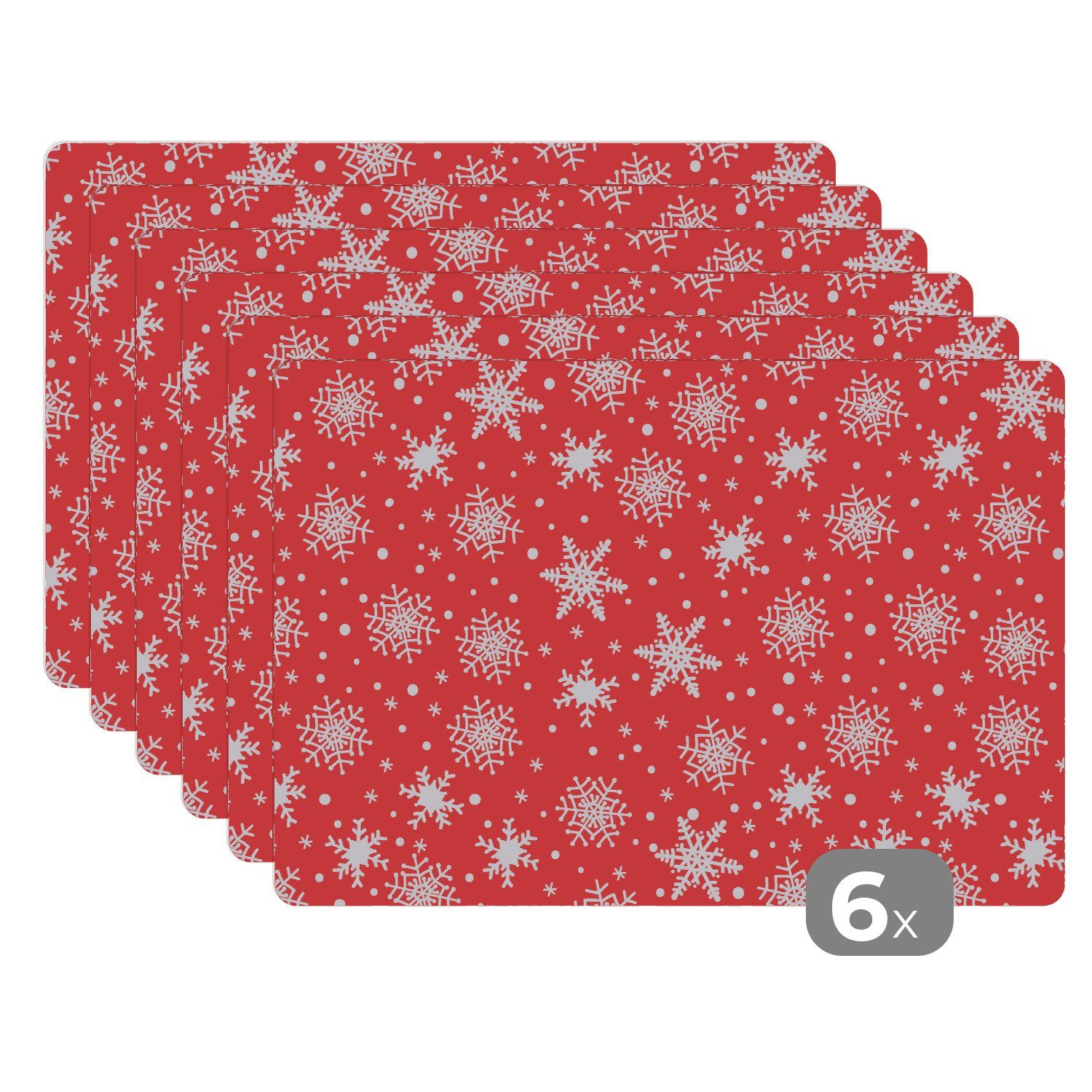 MuchoWow Platzset Muster - Schneeflocke - Weihnachten - Rot - Weiß, (6-St), Platzsets, Tischset, Abwaschbar, Tischsets, Platzdeckchen