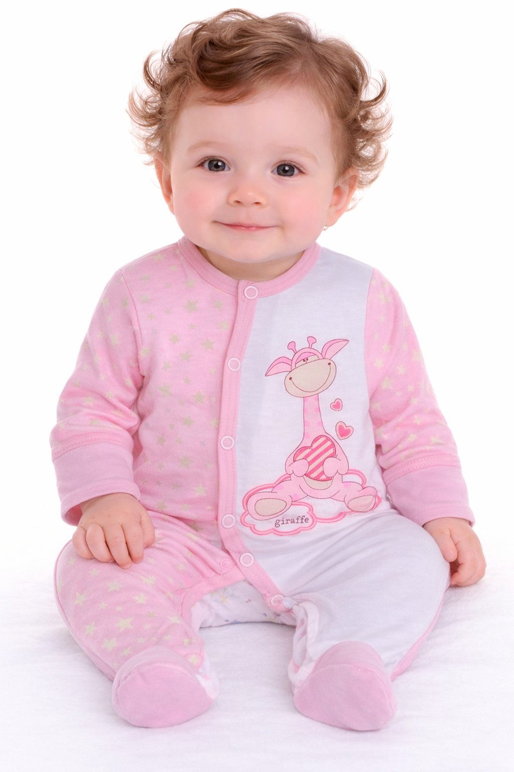 Strampler Baby Einteiler Rompler mit Füßchen lang in weiß rosa