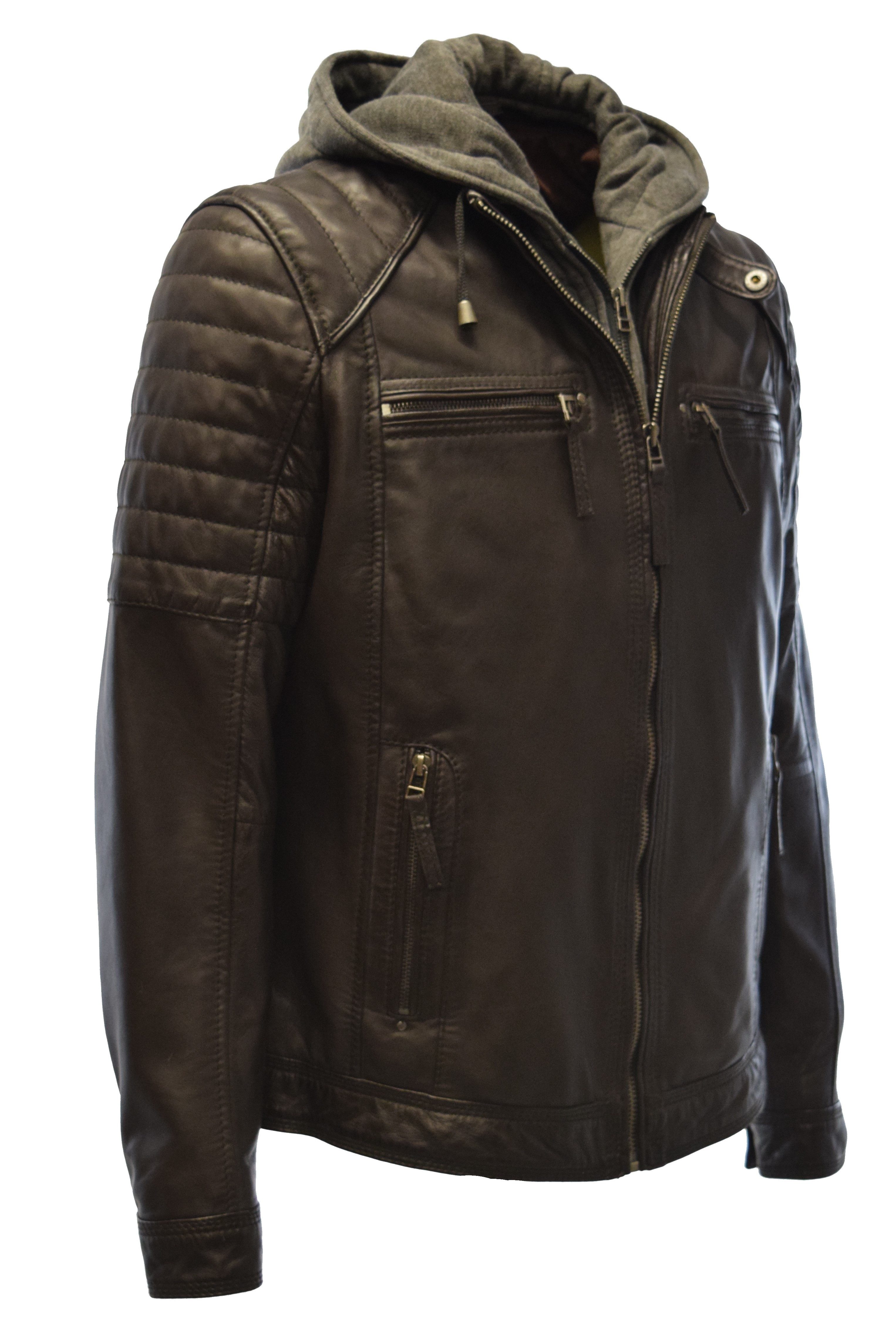 Zimmert Leather Lederjacke Carlo mit abnehmbarer Kapuze, Cognac, Schwarz, Dunkelbraun