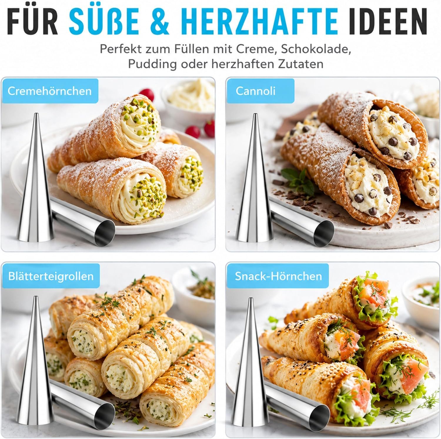 FELIXLEO Muffinform Cannoli Backform Set 23 Teile Edelstahl Schaumrollenform, (1-tlg)
