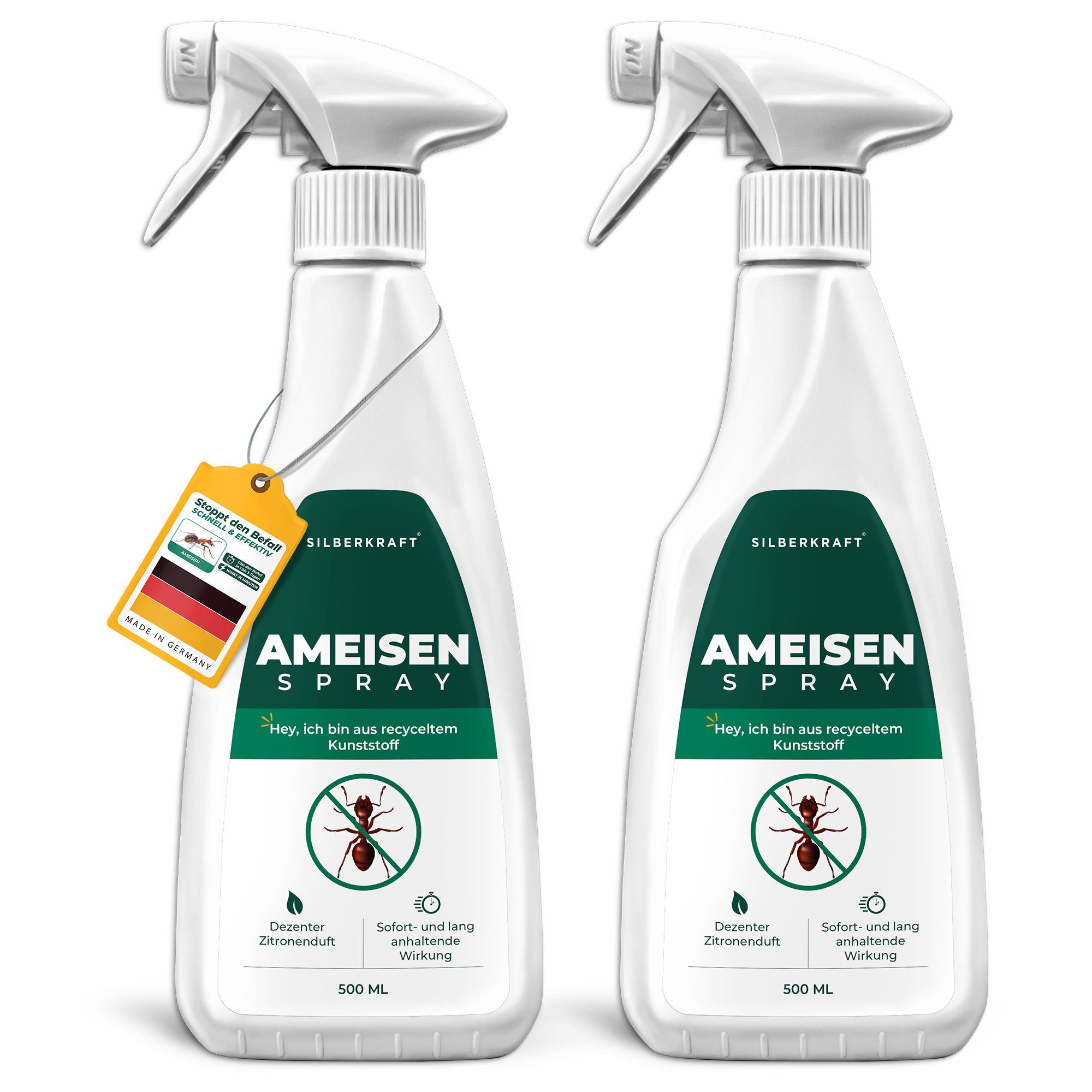 Silberkraft Insektenspray Ameisenspray, hochwirksames Mittel gegen Ameisen in Haus & Garten, 500 ml, Effektive Ameisenabwehr, Langzeitschutz, Höchste Qualität, 2-St., Sofort & Langzeitwirkung, Vielseitige Anwendung, Made in Germany, Sofort & effektiv, für Wohnung und Garten, Schutz vor Neubefall