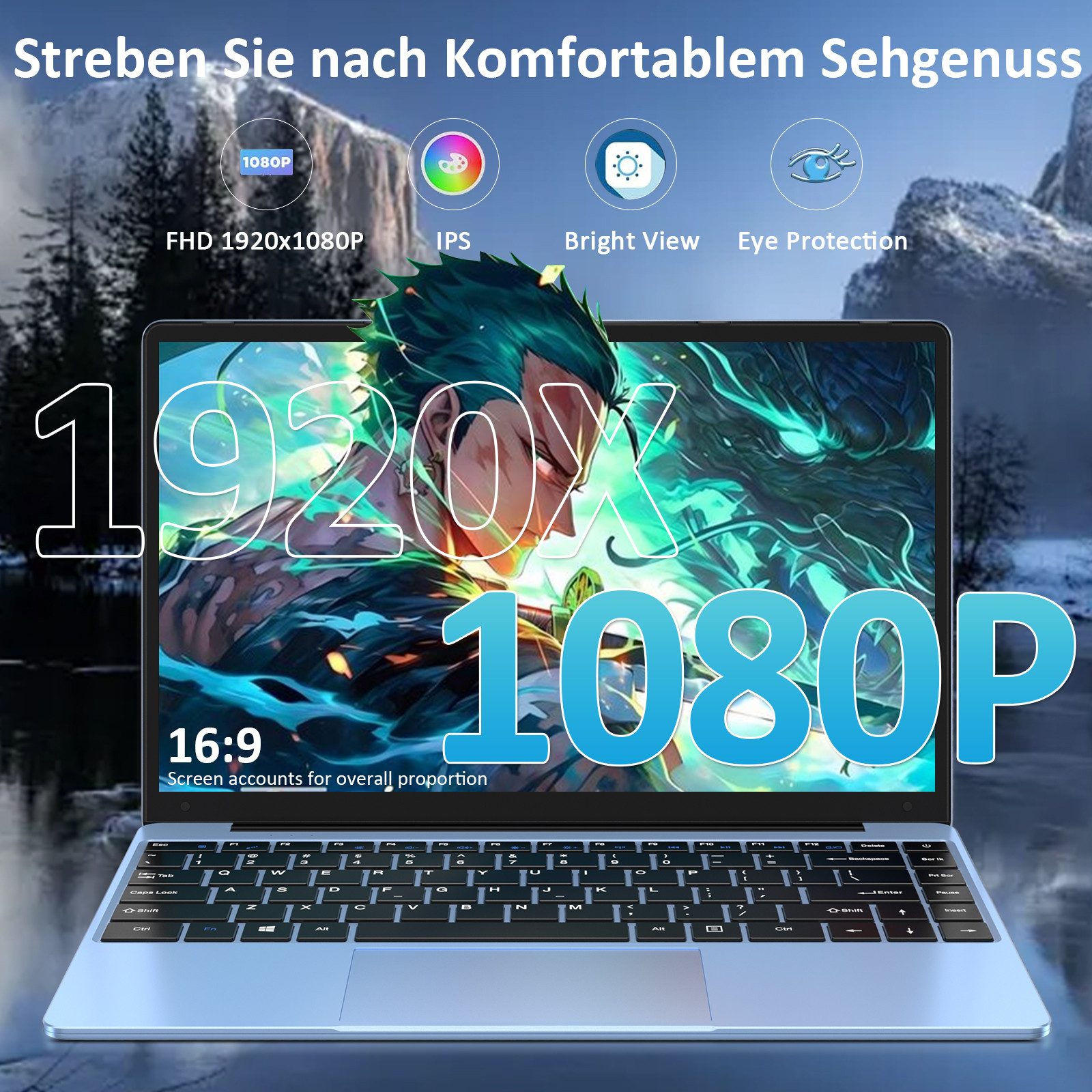 bvate Laptop, 14 Zoll, N4020, 6GB RAM, 256GB SSD Notebook Notebook (35 cm/14 Zoll, Celeron N4020 N4020 Celeron N4020, Celeron N4020, 6 GB, 256 GB SSD, 180° Drehung/Low Blue Light-Zertifizierung/Deutsche Tastaturaufkleber) blau