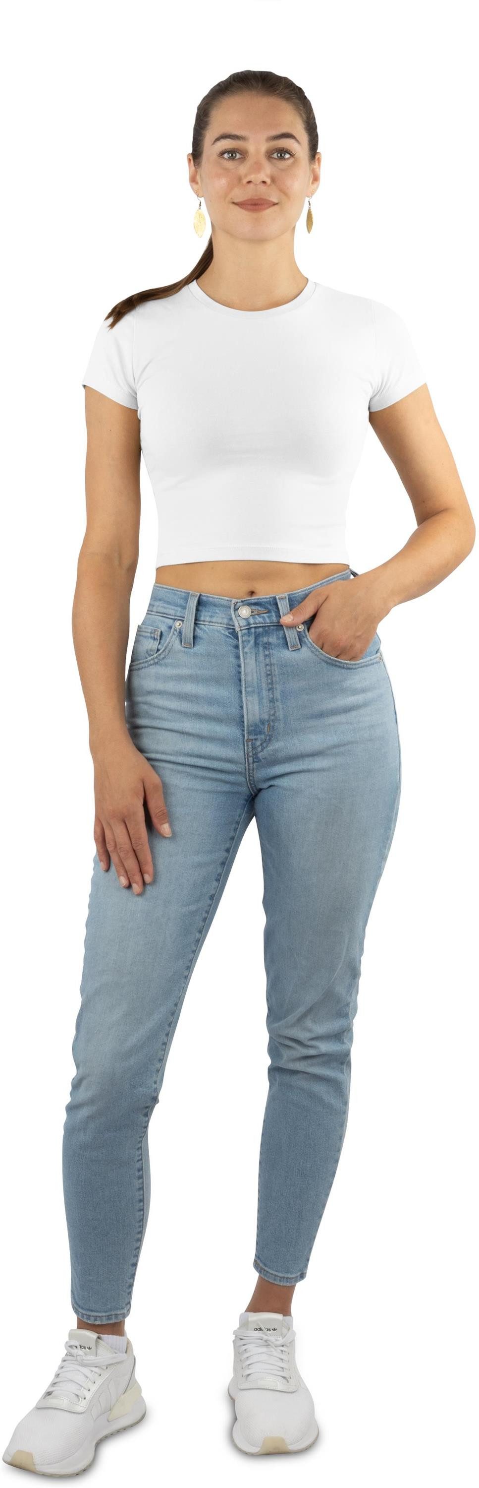 Janice Kurzarmshirt 3 x Damen crop T-Shirt hochgeschlossen Nerano Kurzes Shirt aus Baumwolle