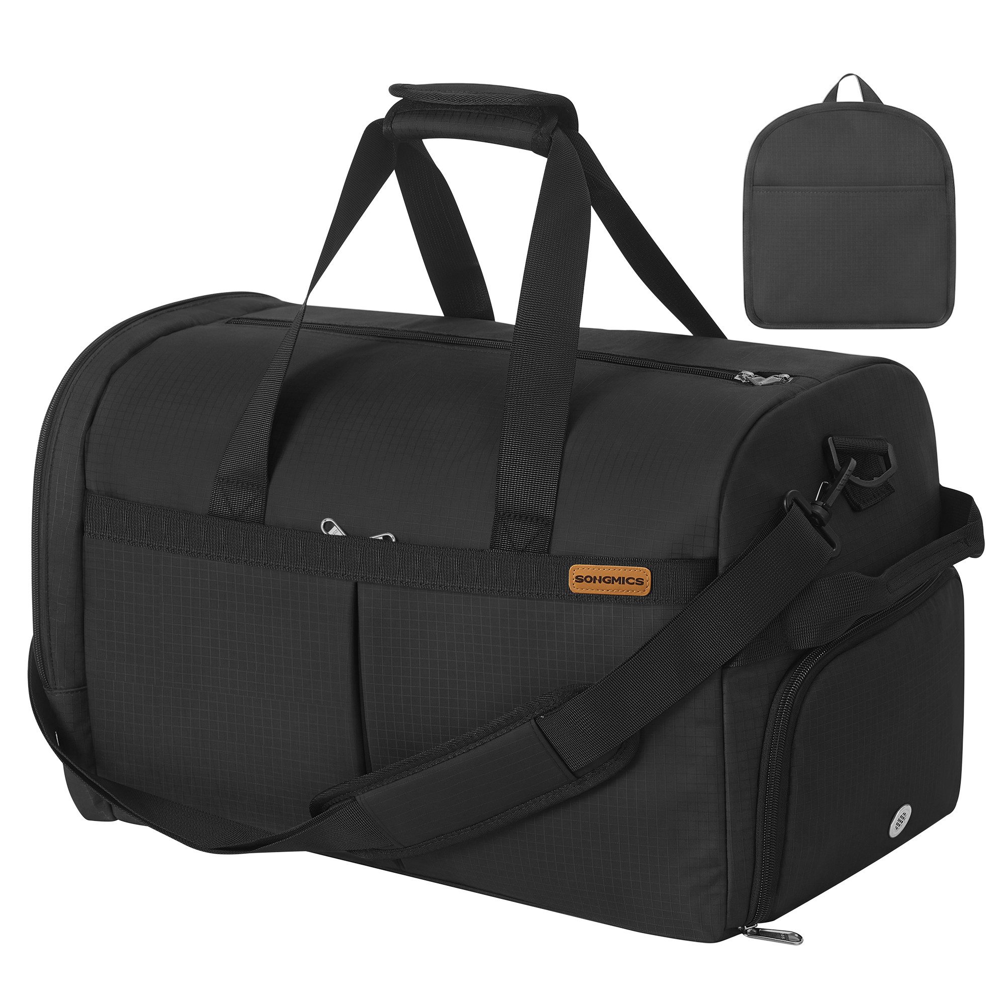 SONGMICS Reisetasche Reisetasche mit Schuhfach & Nassfach, Faltbare Sporttasche Weekender, 50 L, 55 x 35 x 25 cm, Schwarz