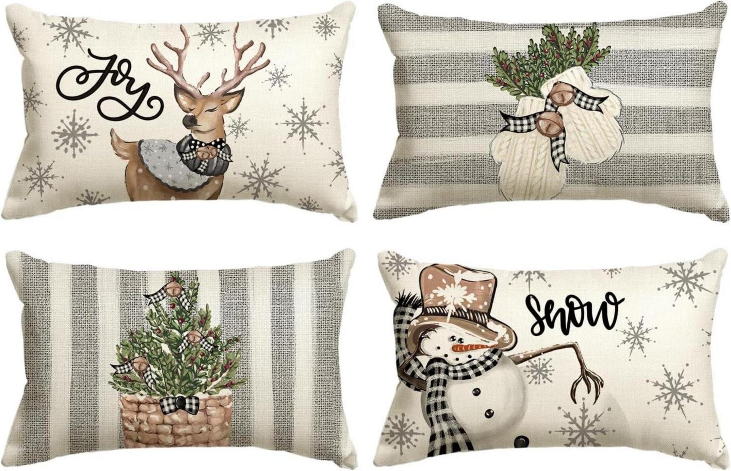 Dekohänger Weihnachten Deko Kissenbezüge 4er Set 30x50 cm Grau Sofa Couch