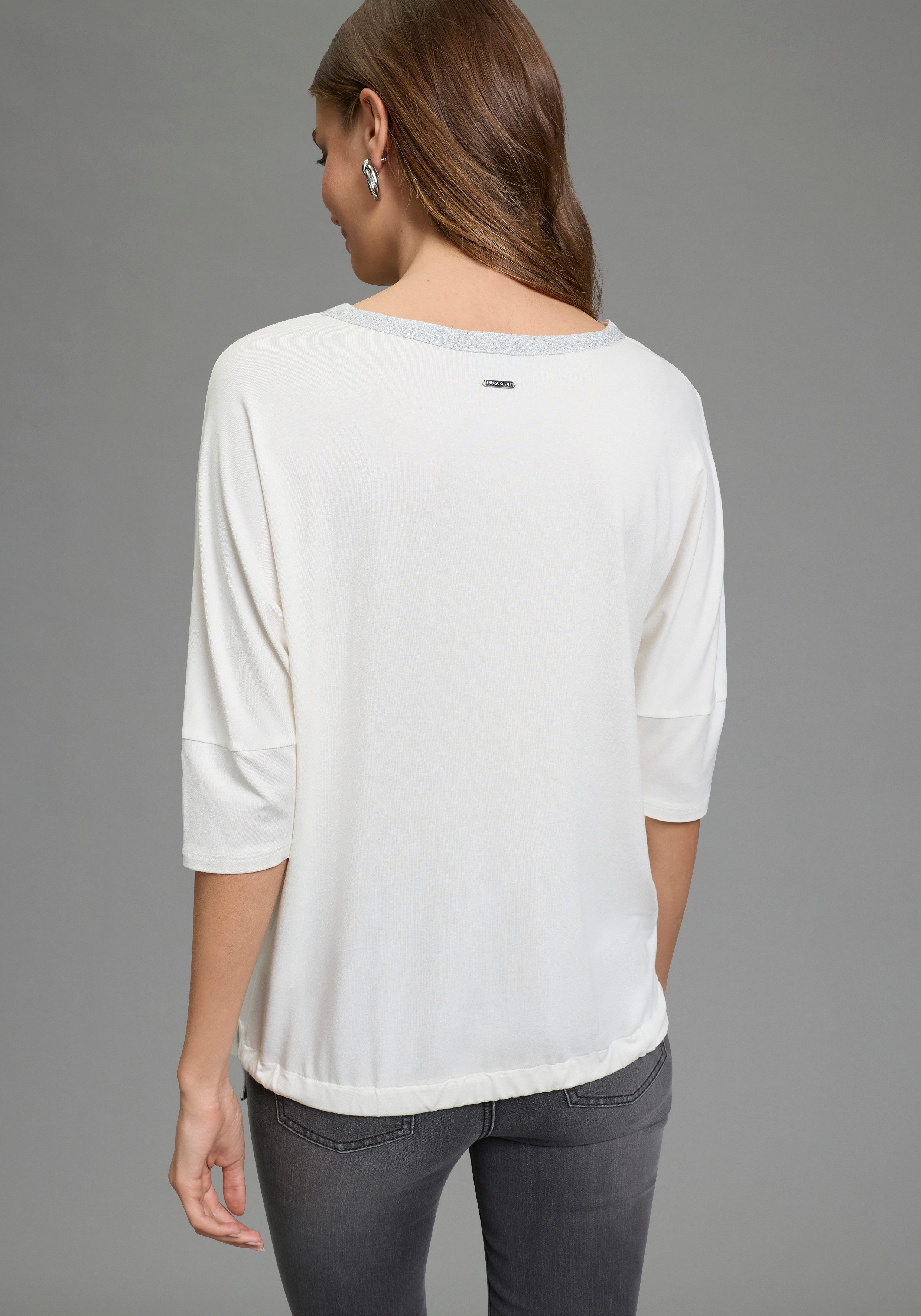 Laura Scott Shirtbluse mit U-Boot-Ausschnitt, Halbarm und Glitzerdruck