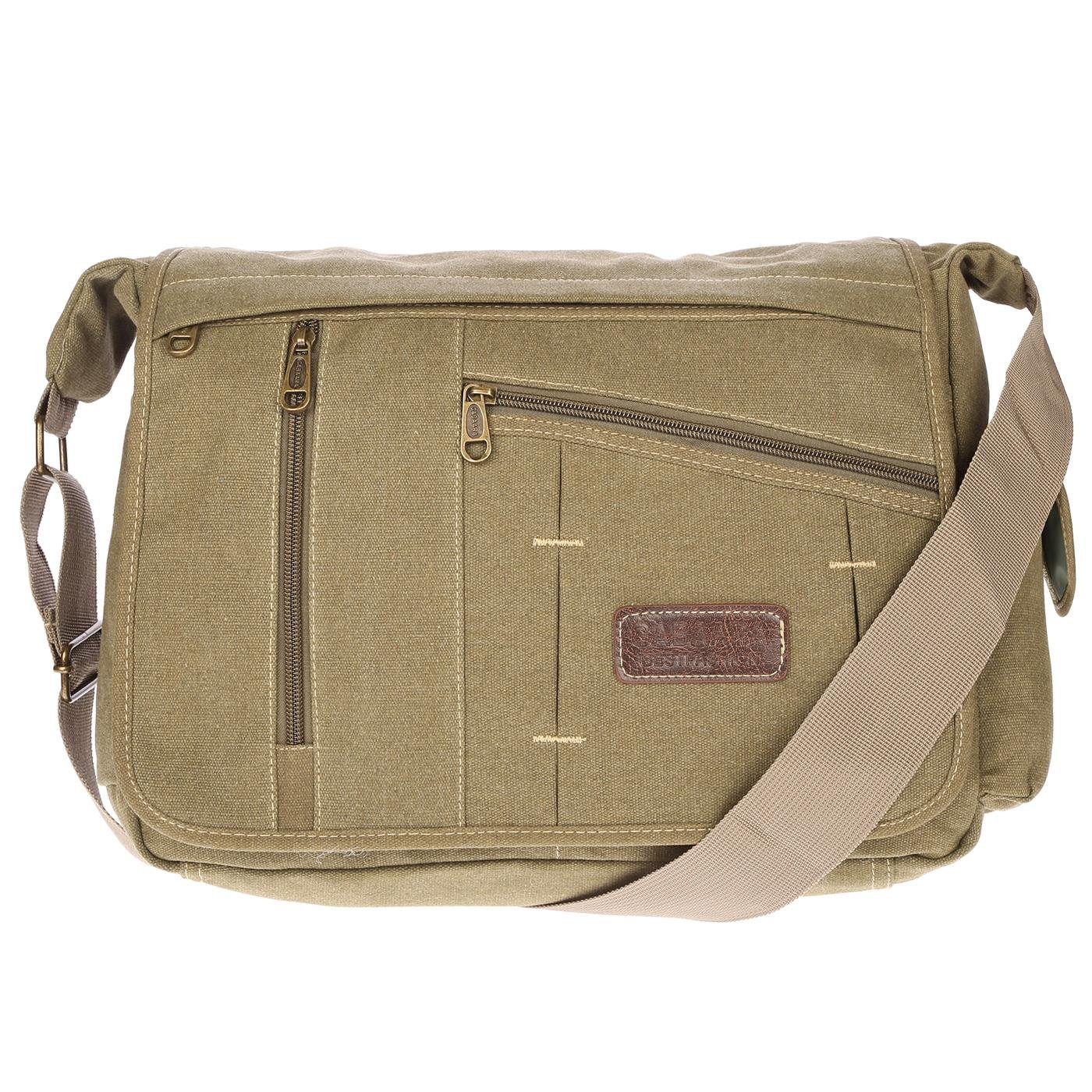 Christian Wippermann Businesstasche Canvas, Tasche Umhängetasche XL Herren Grün Messenger Große Damen