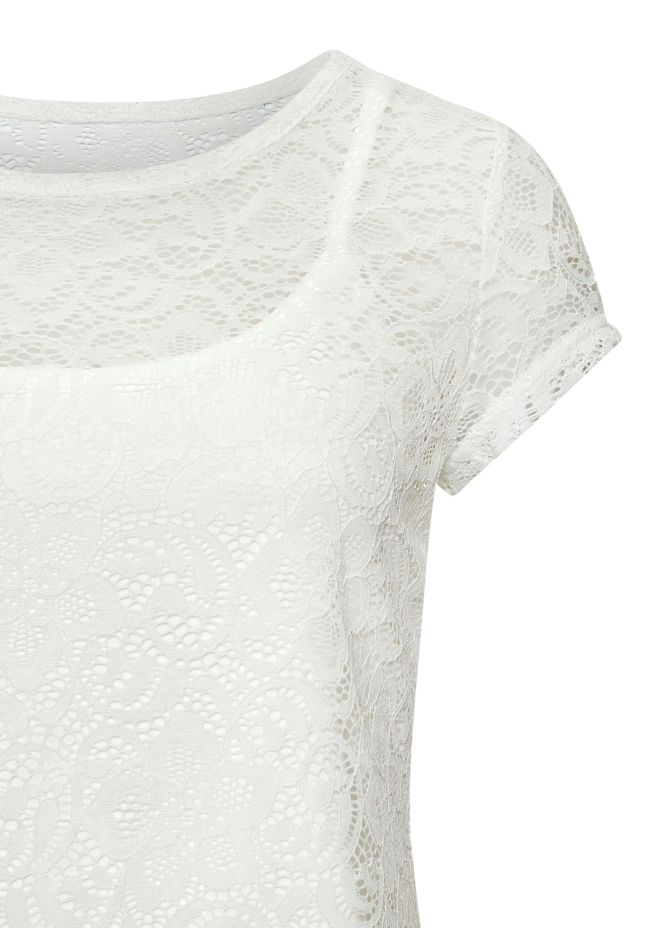 LASCANA Spitzenshirt (Packung, mit Spaghettitop) T-Shirt aus transparenter Spitze mit Blumenmuster, Partyshirt