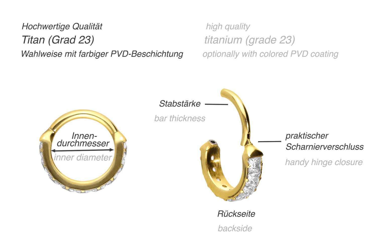 PIERCINGLINE Nasenpiercing Titan Segmentring Clicker EINGEFASSTE günstig online kaufen