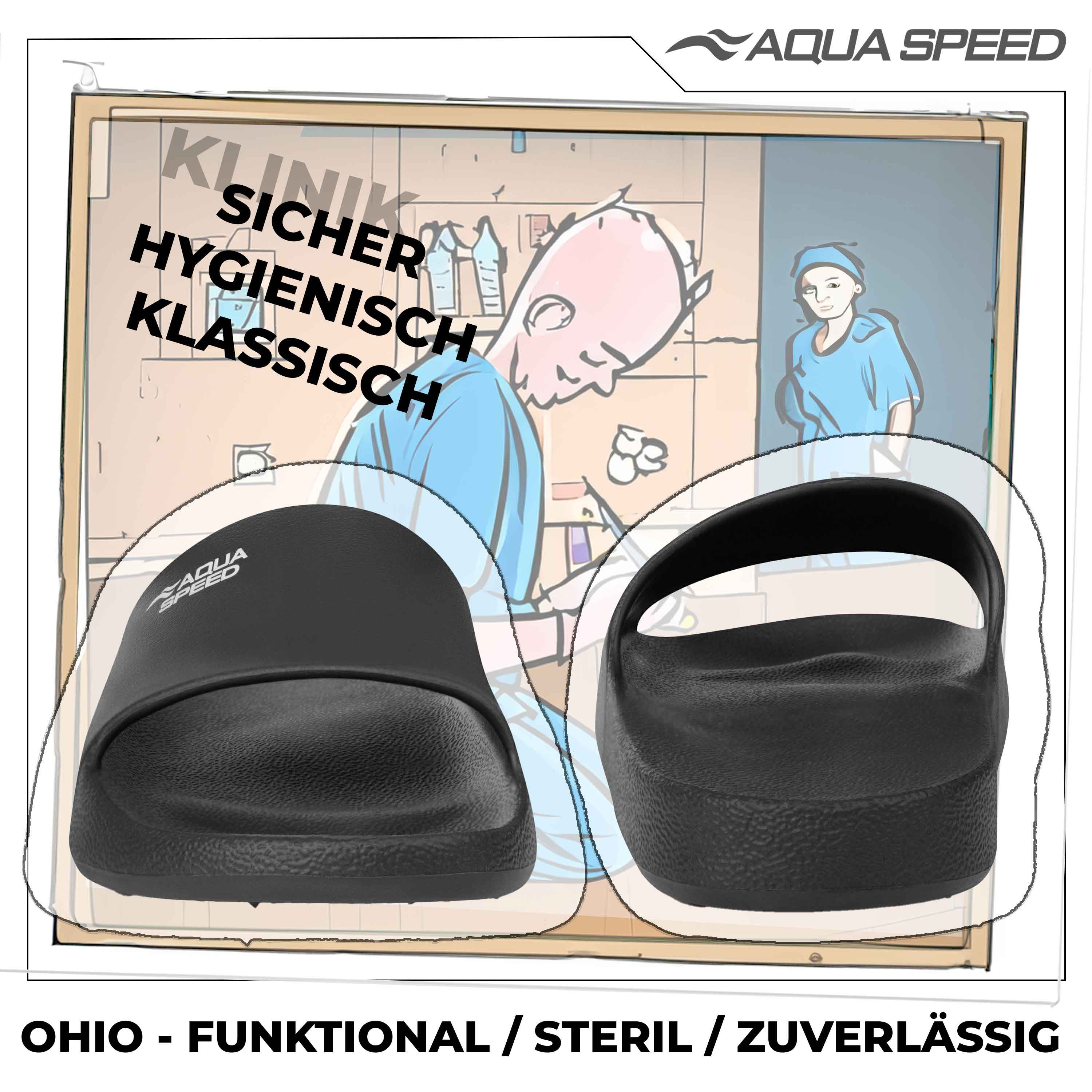 Aqua Speed OHIO Badelatschen + kl. Fasertuch Duschsandalen Badeschlappen Badepantolette