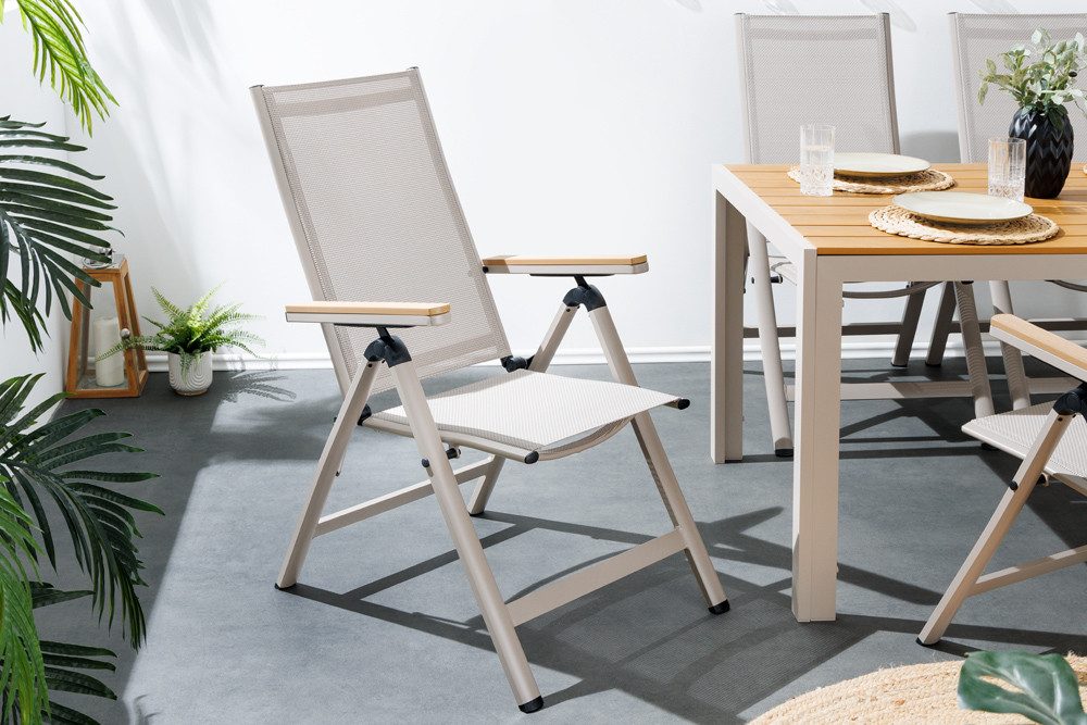 riess-ambiente Gartenstuhl DESIGNO taupe / natur · wetterfester klappbarer Hochlehner (Einzelartikel, 1 St), Balkonstuhl mit verstellbarer Rückenlehne · aus Aluminium & Polyester