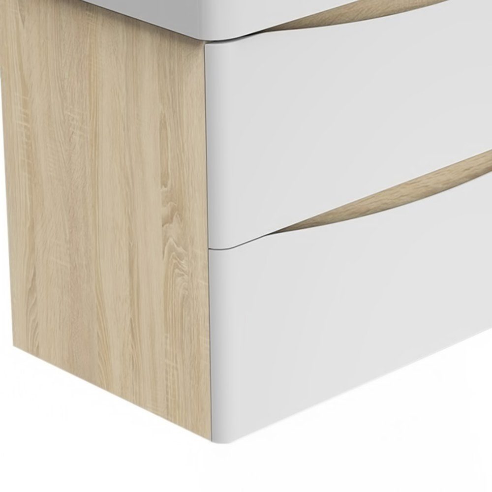duschspa Waschtisch 50/60/80 cm Badmöbel Set Waschbecken mit Unterschrank, Weiß+Eiche – Bild 3 von 5