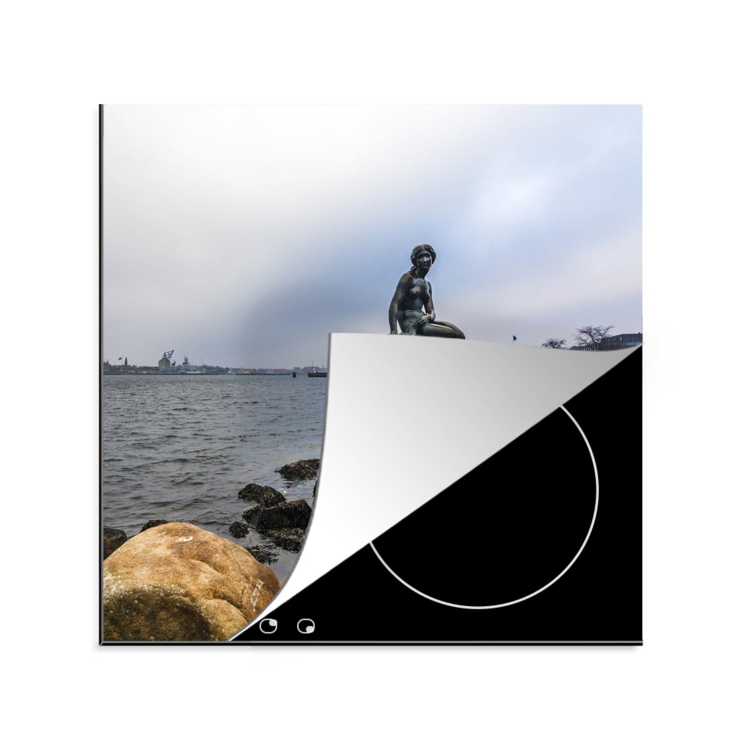 MuchoWow Herdblende-/Abdeckplatte Die kleine Meerjungfrau Kopenhagen - Dänemark, Vinyl, (1 tlg), 78x78 cm, Ceranfeldabdeckung, Arbeitsplatte für küche