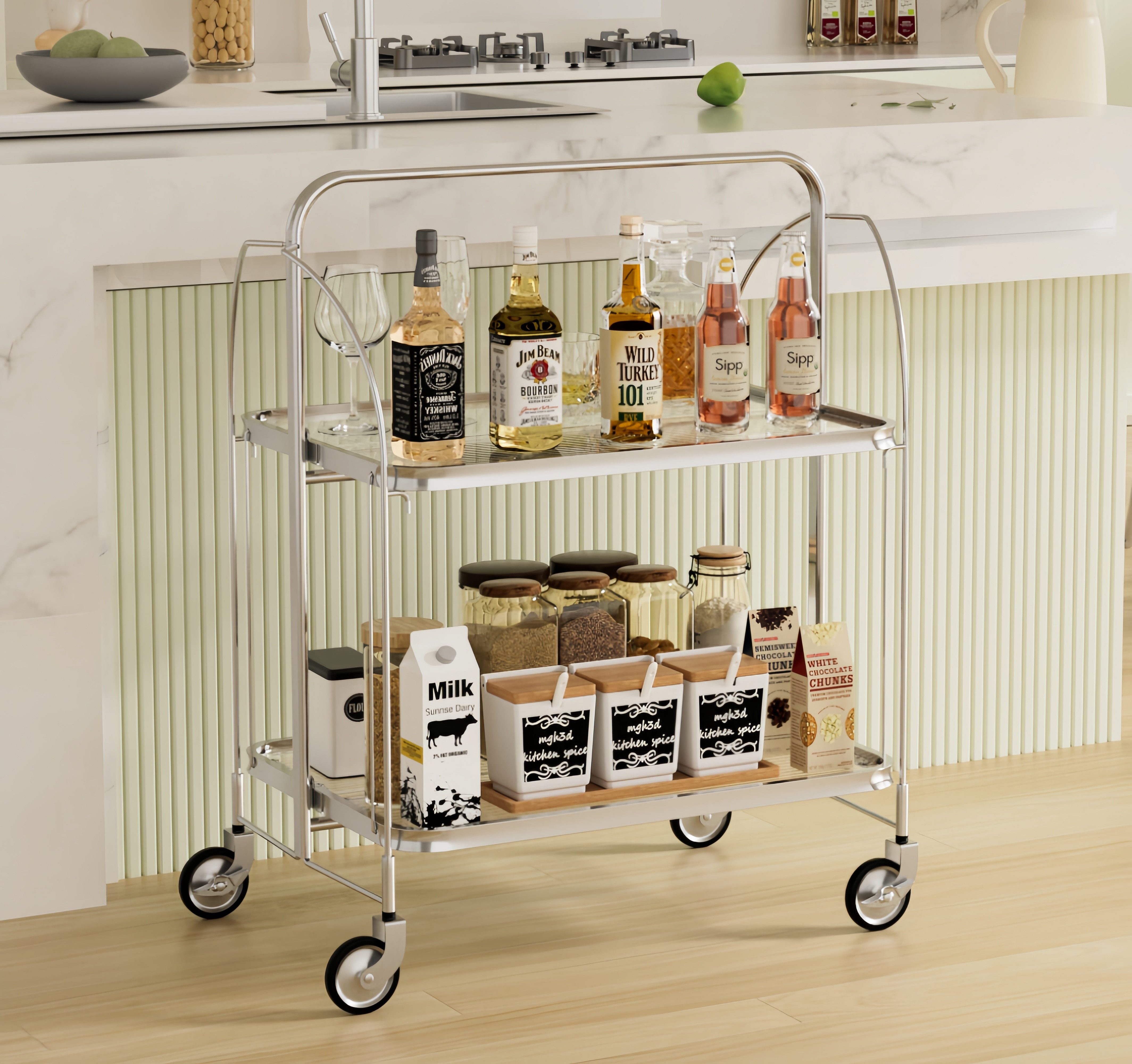 YMQHBS Küchenwagen Klappbarer Wagen mit 2 Hartglasböden,Servierwagen, 4 um günstig online kaufen