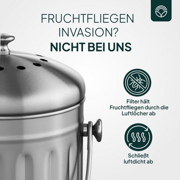 ZUKUNFTSENKEL Biomülleimer Küche Komposteimer Geruchsdicht, Bioeimer Mit Aktivkohlefilter, Silber 5,5L