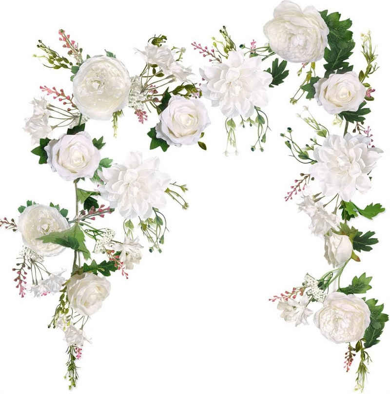 Kunstgirlande Kunstpflanze Rosenblütenranke, künstliche Blumengirlande, Girlande, LENBEST