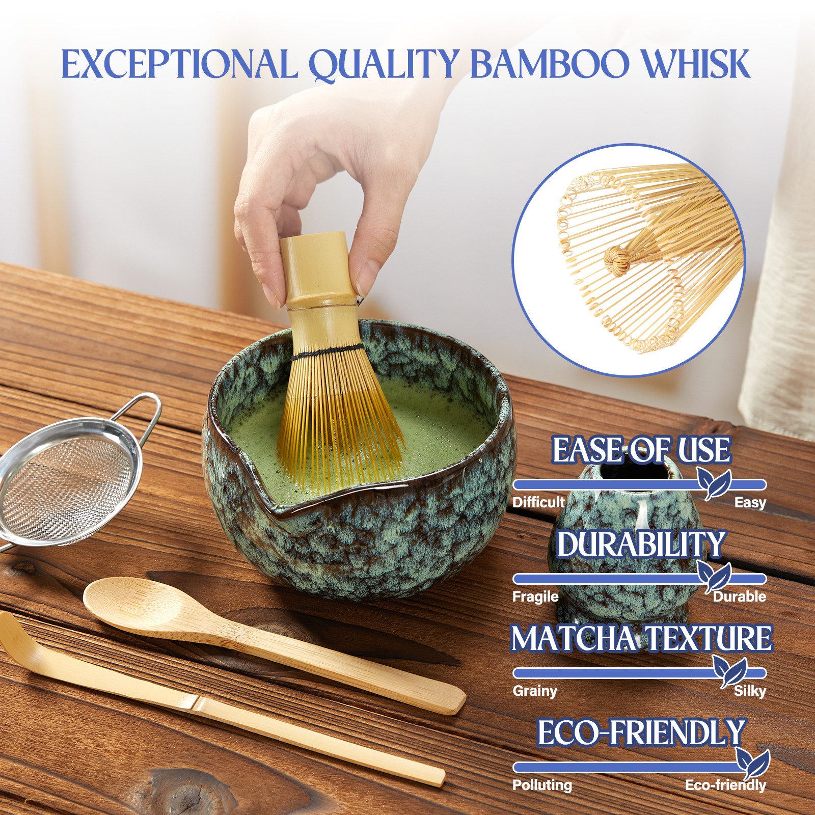 Coradoma Teeservice Matcha Tee Set Zubereitungsset Geschenkset mit Bambus Chasen, Japanisch Traditionell für Teezeremonie