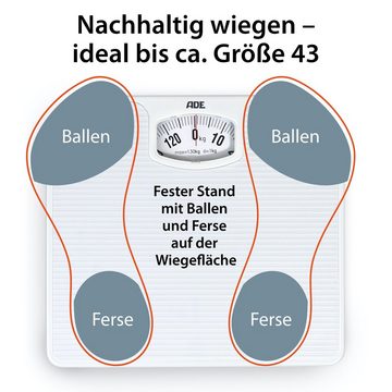 ADE Personenwaage Analoge Körperwaage, mechanische Badezimmerwaage, leicht ablesbare Skala, bis 130 kg, weiß