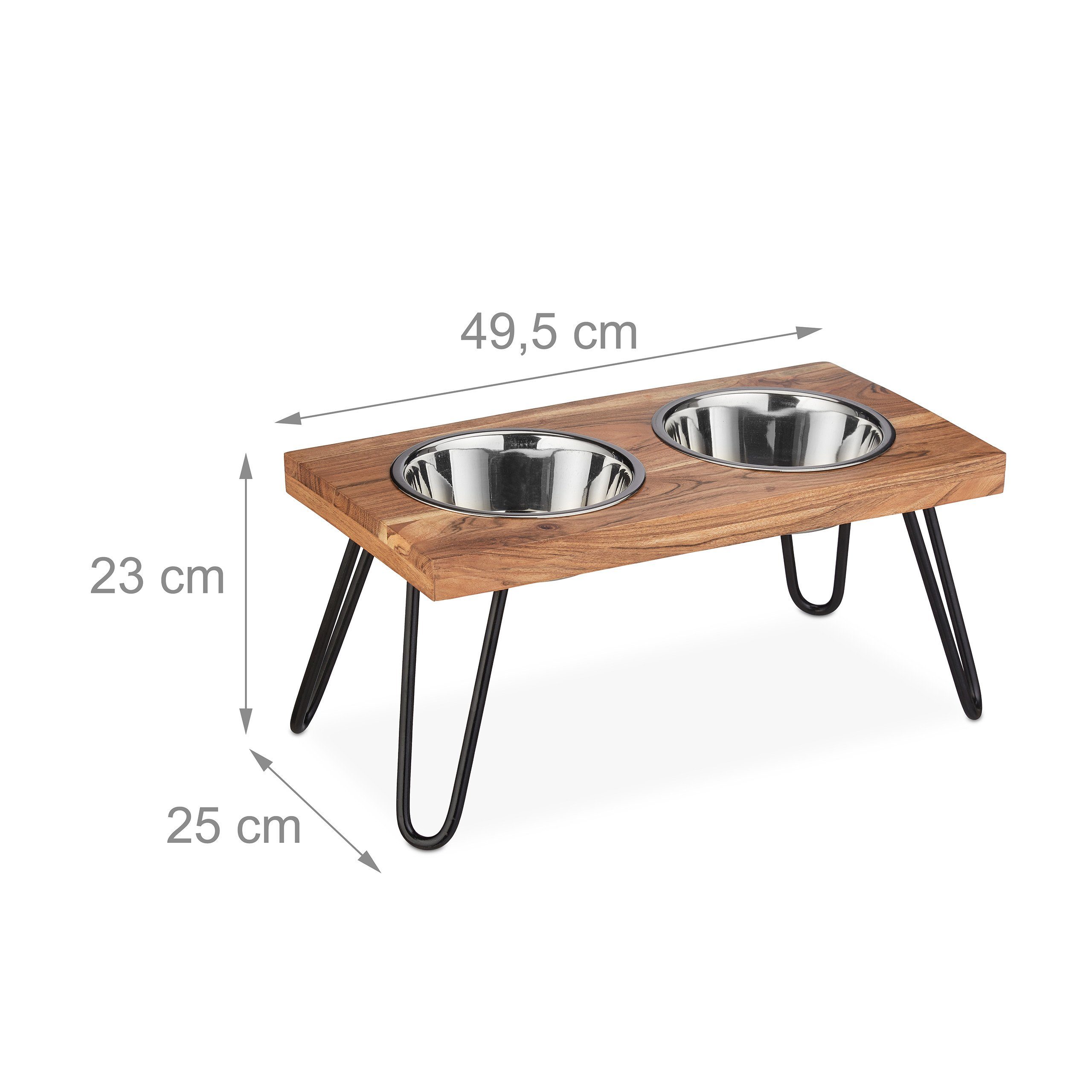 relaxdays Futterstation Napfständer Akazienholz XL