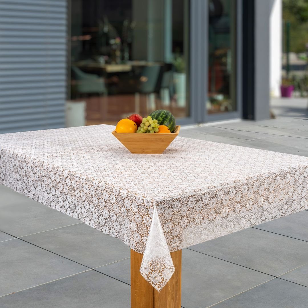 laro Tischdecke Wachstuch-Tischdecken Abwaschbar Weißes Blümchen rechteckig günstig online kaufen