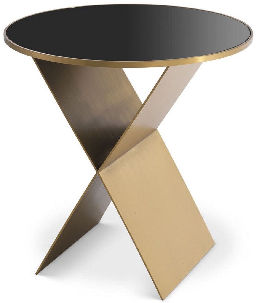 Casa Padrino Beistelltisch Luxus Beistelltisch Messingfarben / Schwarz Ø 50 x H. 50 cm - Runder Edelstahl Tisch mit Glasplatte - Möbel - Luxus Kollektion