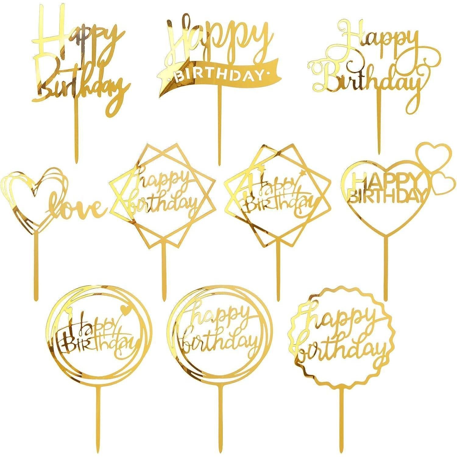 LuxusKollektion Sticker 10 Stück Goldenes Happy Birthday Cake Topper Acryl Glitter Cupcake Set, (10-tlg)