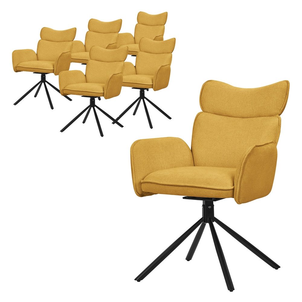 ML-DESIGN Polsterstuhl Drehstuhl mit Armlehne & Rückenlehne Ergonomische mit Metallbeine (6 St), Armlehnstuhl 6er Set Senf aus Polyester 360° Drehbar Sessel bis 120 kg