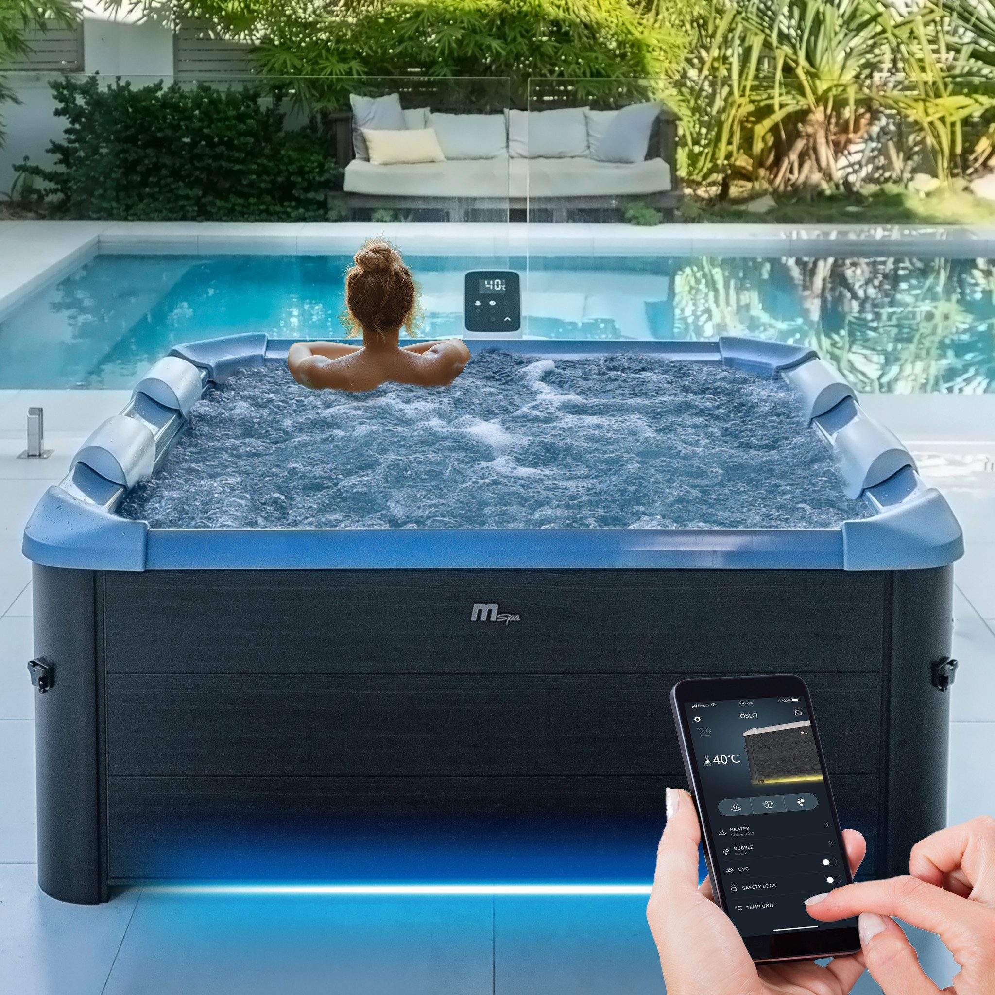 mSpa Whirlpool Whirlpool Frame Oslo F-OS063W für 6 Personen, (Whirlpool outdoor, Whirlpool mit Heizung, Whirlpool mit Massagedüsen, Whirlpool outdoor 6 Personen), outdoor Whirlpool, Whirlpool für 6 Personen