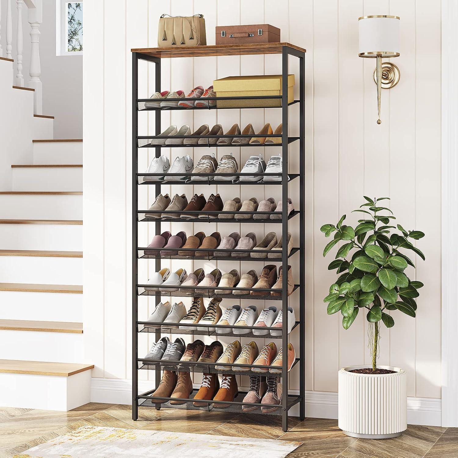 LuxusKollektion Schuhregal Schuhregal 10-stöckig Dunkelbraun-Schwarz Platzsparend
