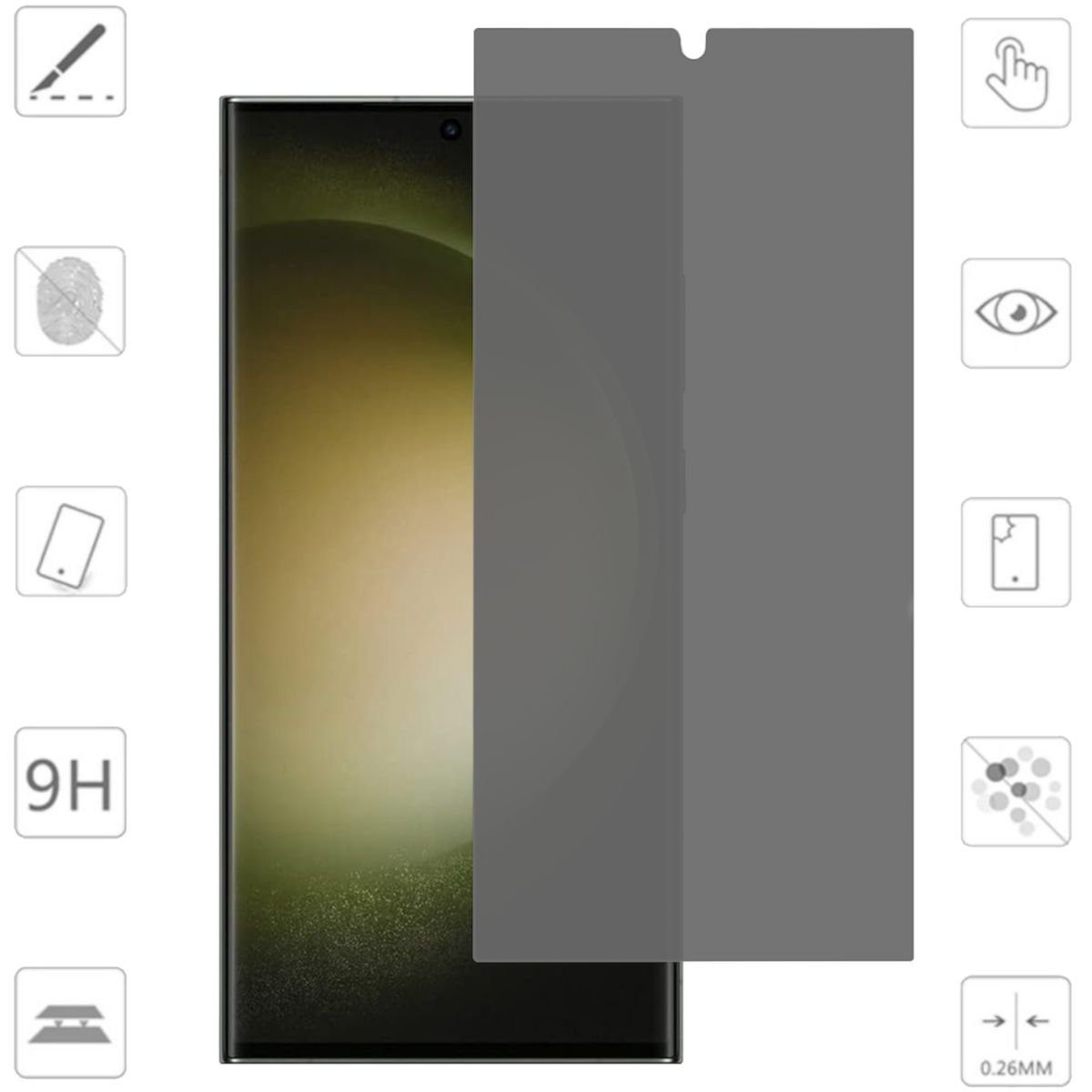 Wigento Handyhülle Für Samsung Galaxy S24 Ultra 2.5D 0,26mm Privacy H9 Hart Glas Schutz