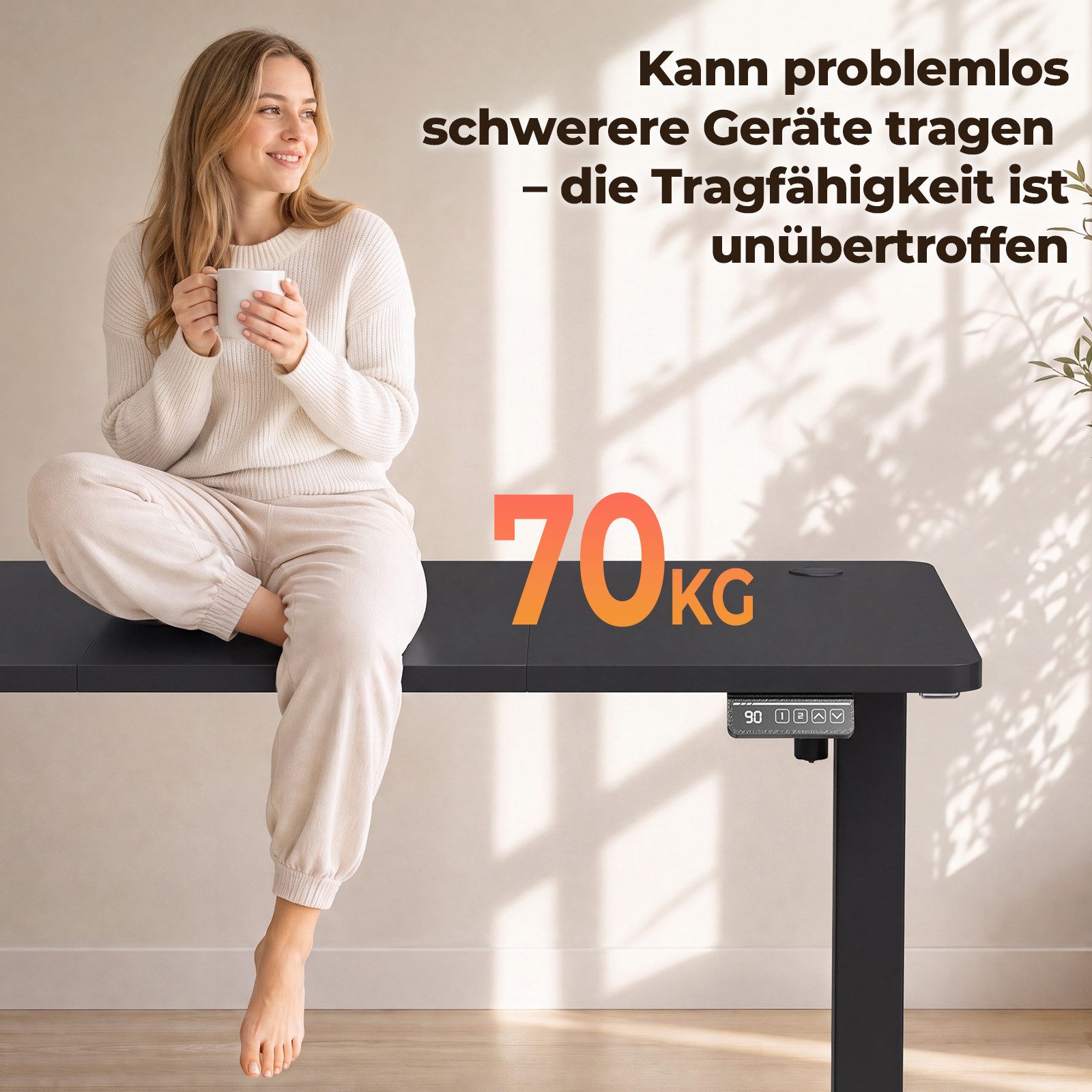 HOMALL Schreibtisch Höhenverstellbar elektrischer Memory-Funktion 100/120/140/160/180cm (Zweistufige Hohenverstellung Ergonomischer Kopfhorerhaken und Kabelhalt – Bild 5 von 5
