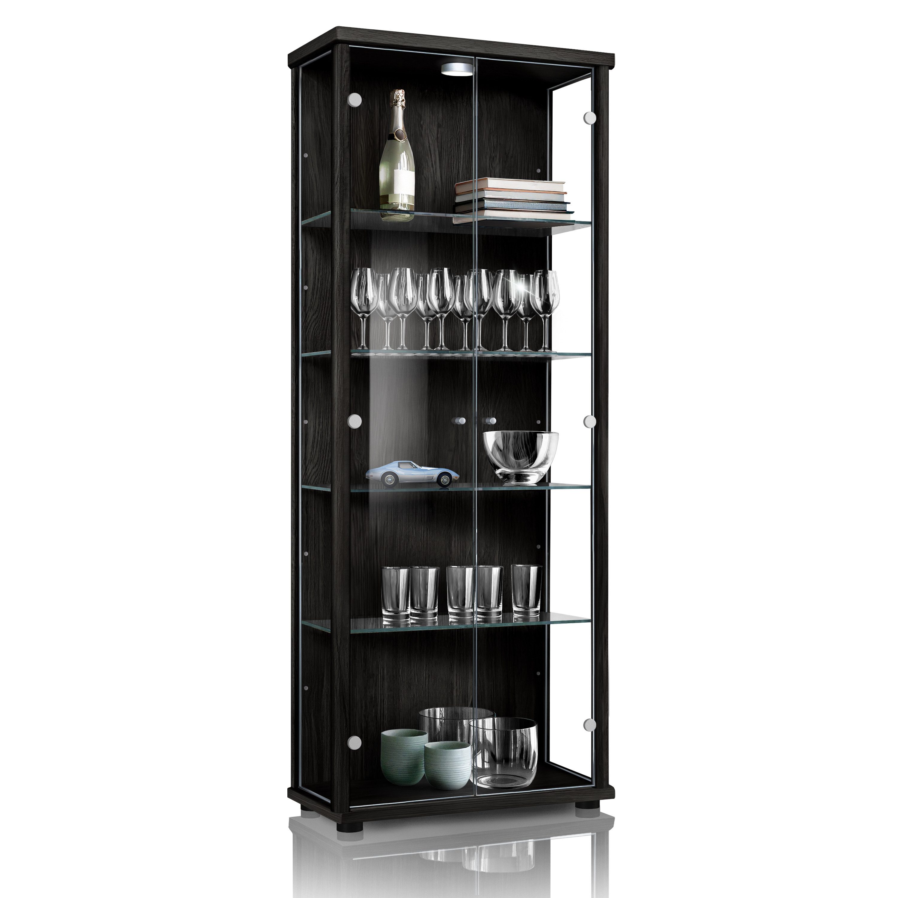 K-Möbel Glasvitrine C1019 (Glasvitrine (176x67x33 cm) mit 2 Glastüren) Glasvitrine Stehend