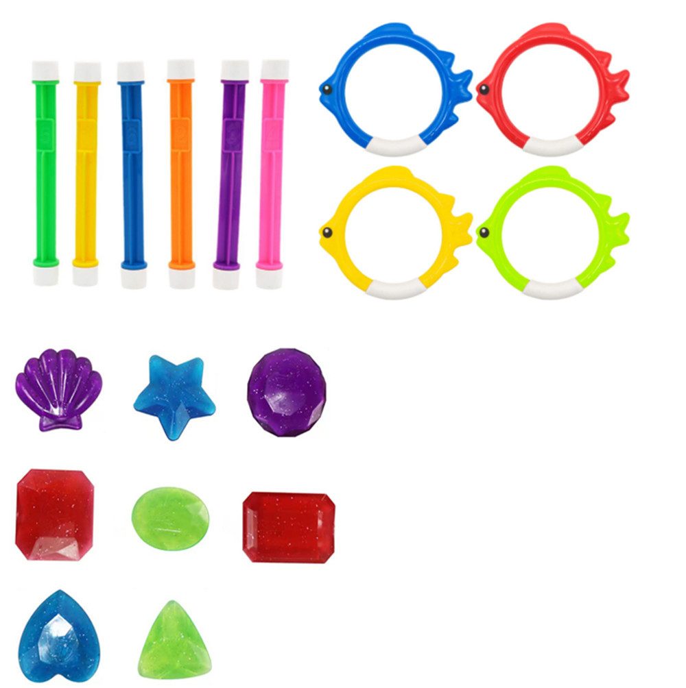 CLTYQ Badespielzeug Sommer Pool-Tauchspielzeug für Kinder, mit Tauchstäben und Edelsteinen (18-tlg), Ideal für Schwimmgeburtstagsfeiern und als Geschenk.Kunststoff